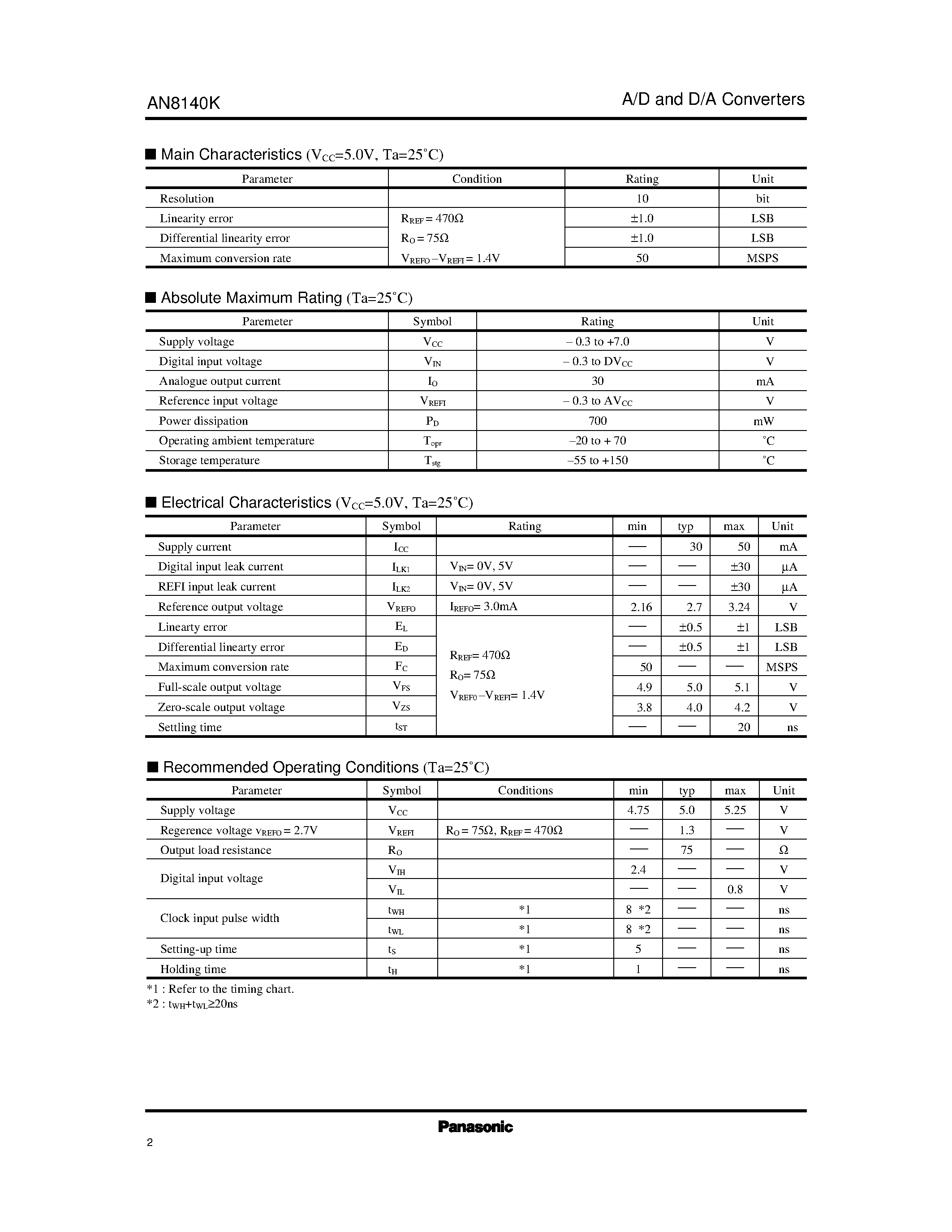 Даташит AN8140K - High-speed Low Power Consumption 10-bit D/A Converter страница 2