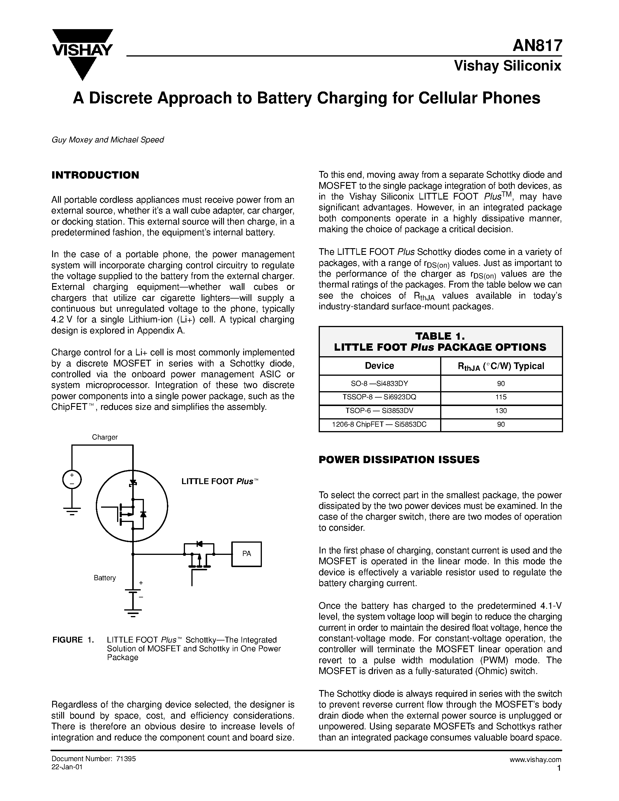 Datasheet AN817 - A Discrete Approach to Battery Charging for Cellular Phones page 1