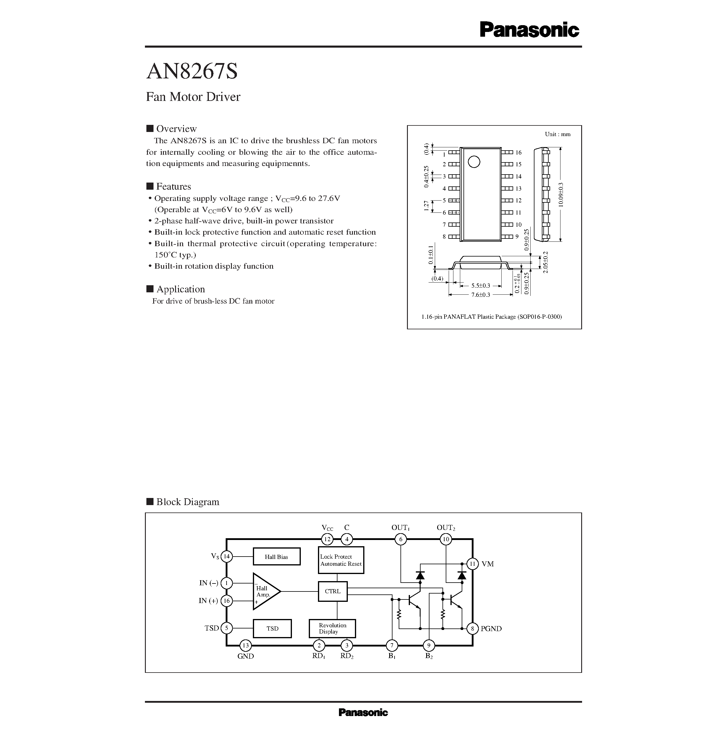Datasheet AN8267S - Fan Motor Driver page 1