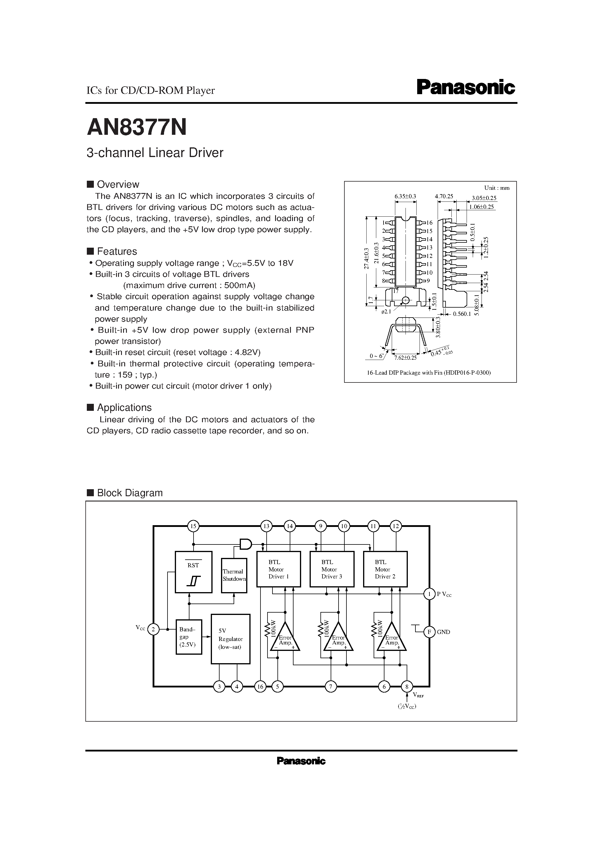 Datasheet AN8377N page 1 Datasheet AN8377N - 3-channel Linear Driver page 1