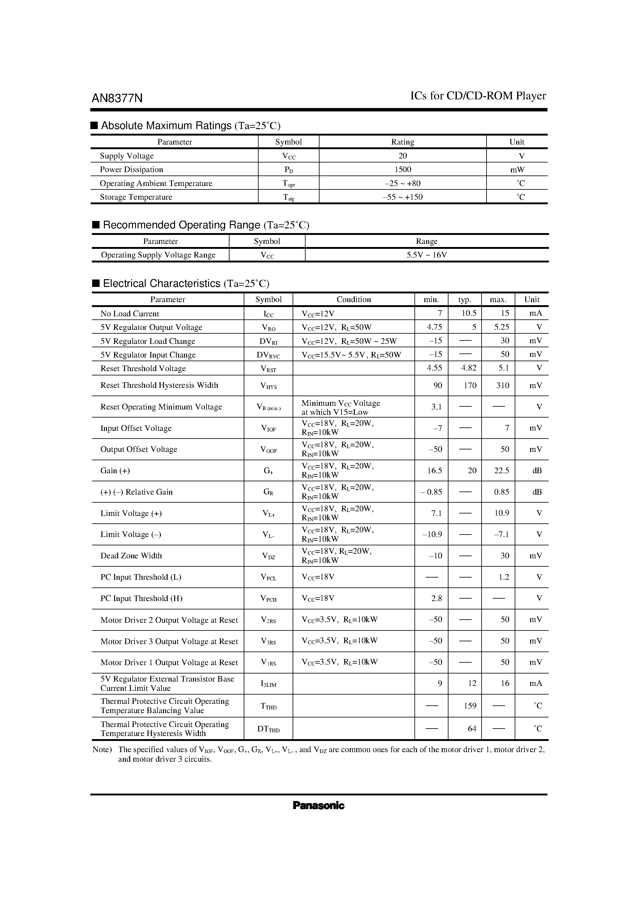 Datasheet AN8377N page 2 Datasheet AN8377N - 3-channel Linear Driver page 2