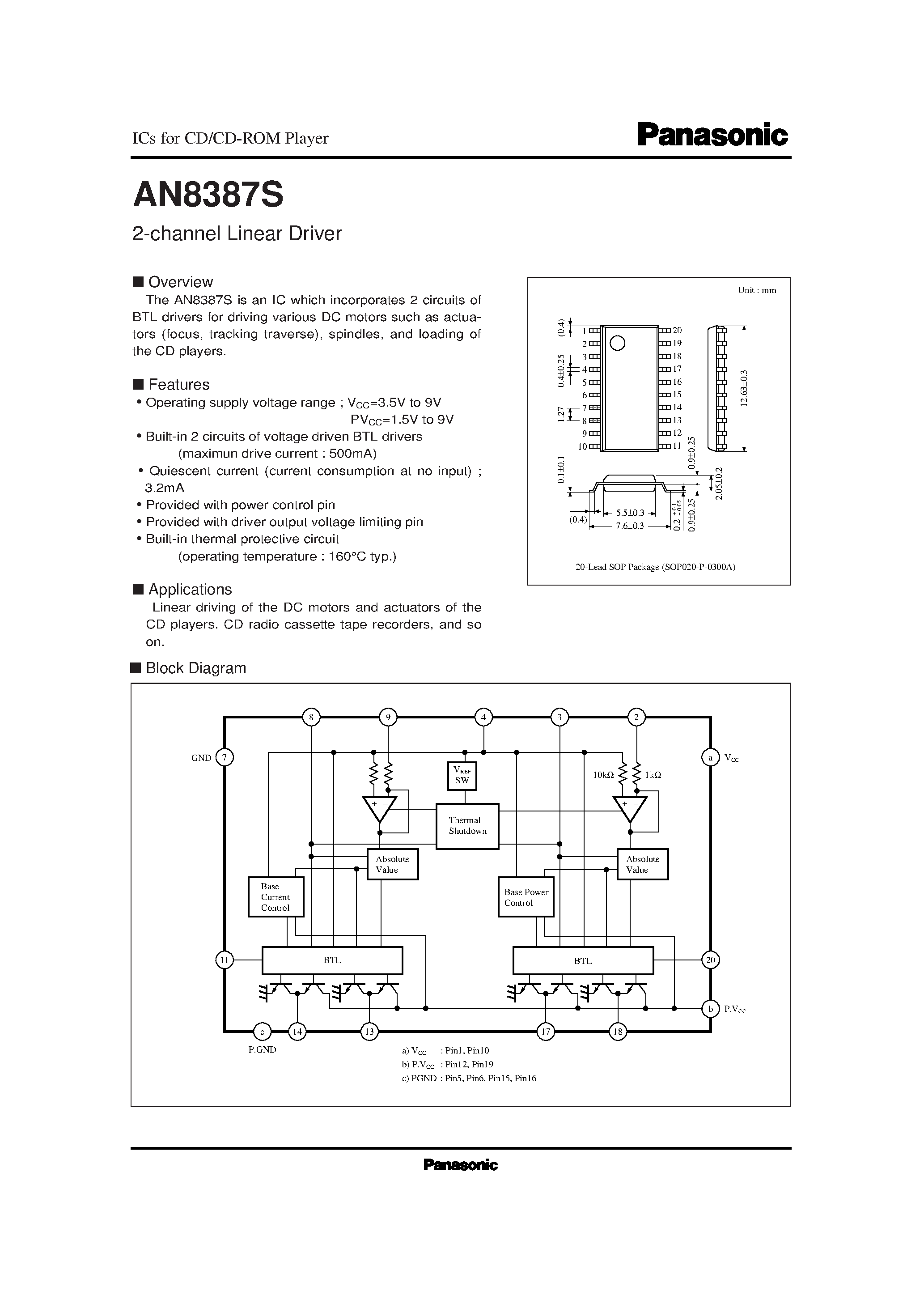 Даташит AN8387 - 2-channel Linear Driver страница 1