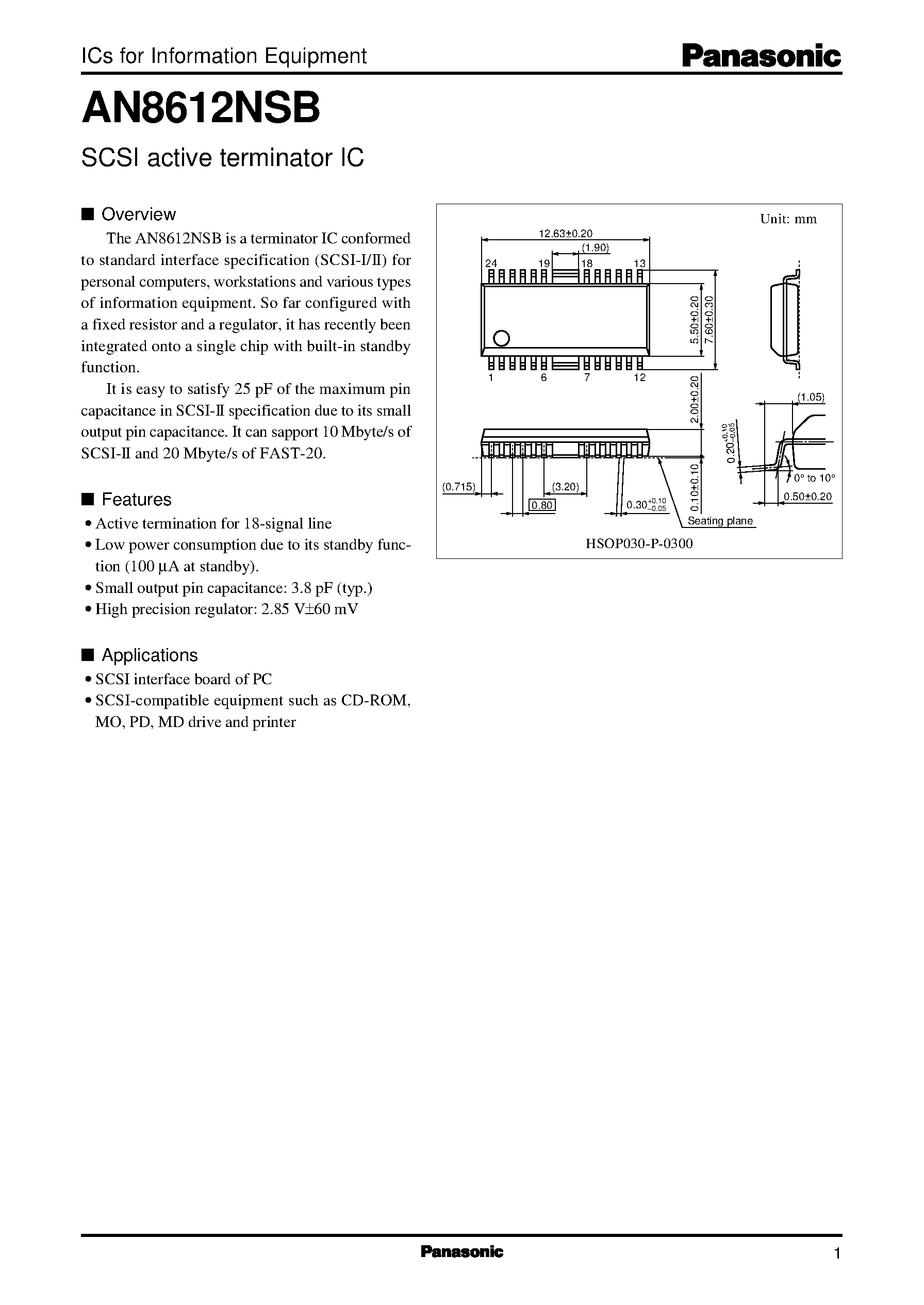 Даташит AN8612NSB - SCSI active terminator IC страница 1