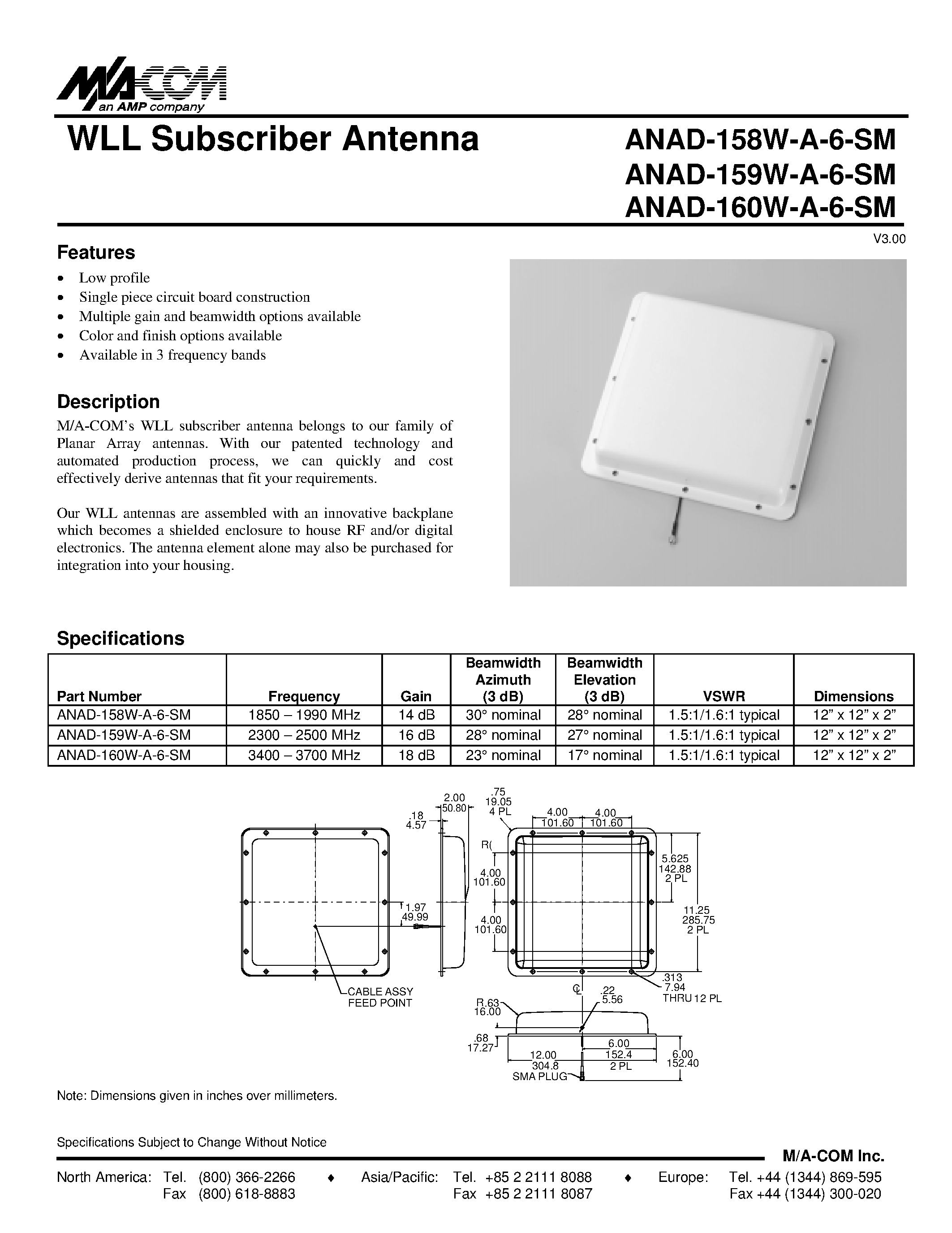 Даташит ANAD-158W-A-6-SM - WLL Subscriber Antenna страница 1