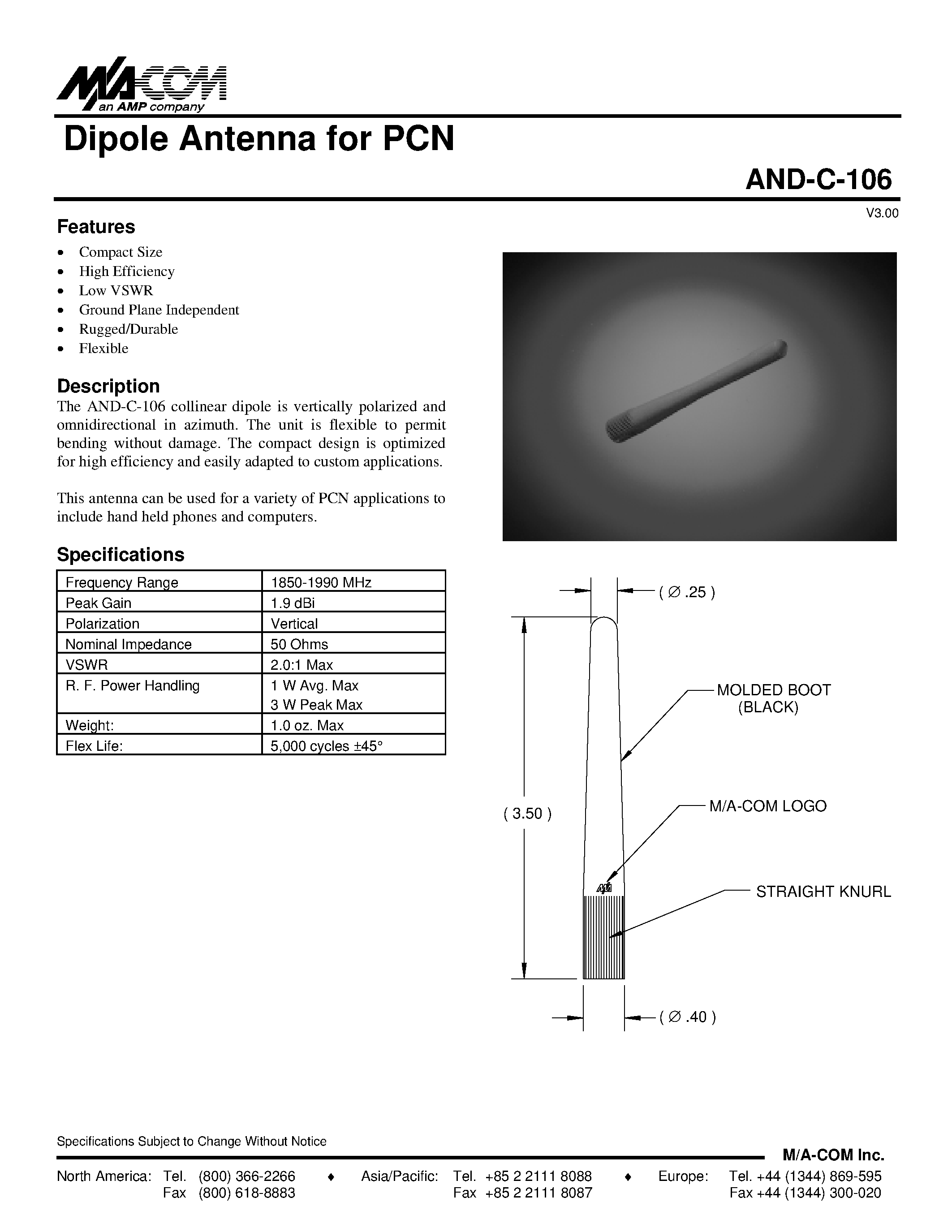 Datasheet AND-C-106 - Dipole Antenna for PCN page 1