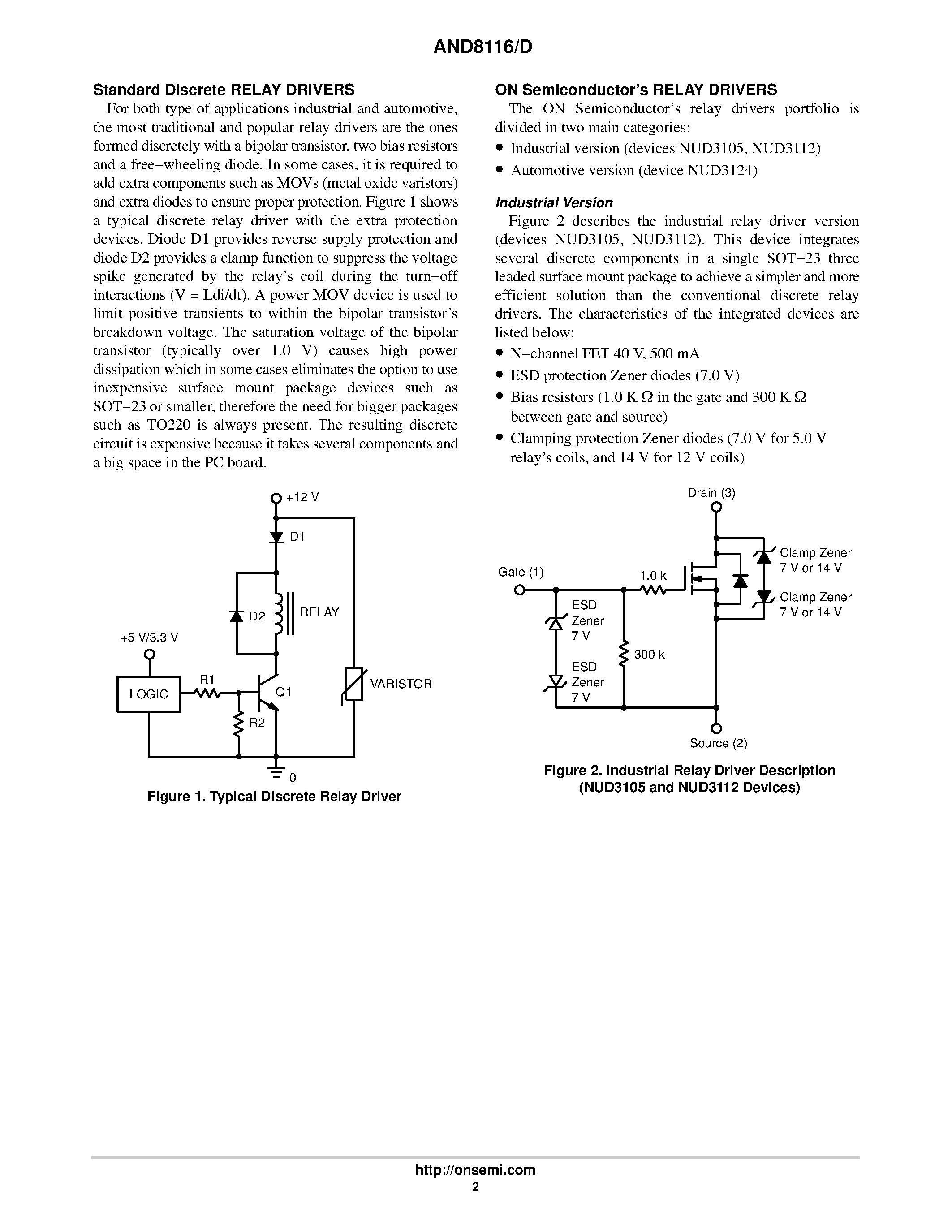 Даташит на микросхему AND8116D страница 2 Даташит AND8116D - Integrated Relay/Inductive Load Drivers for Industrial and Automotive Applications страница 2