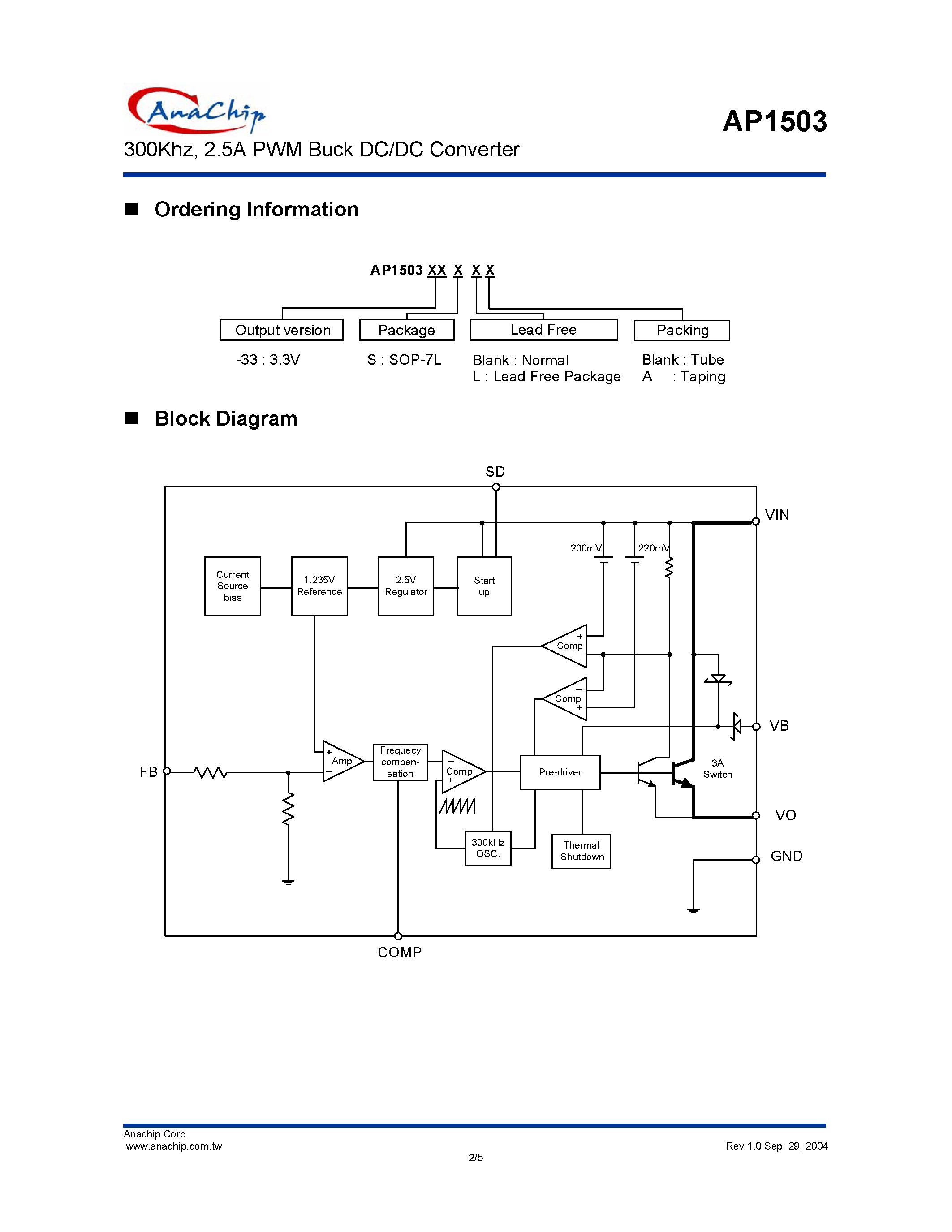 Даташит на микросхему AP1503SLA страница 2 Даташит AP1503SLA - 300Khz/ 2.5A PWM Buck DC/DC Converter страница 2