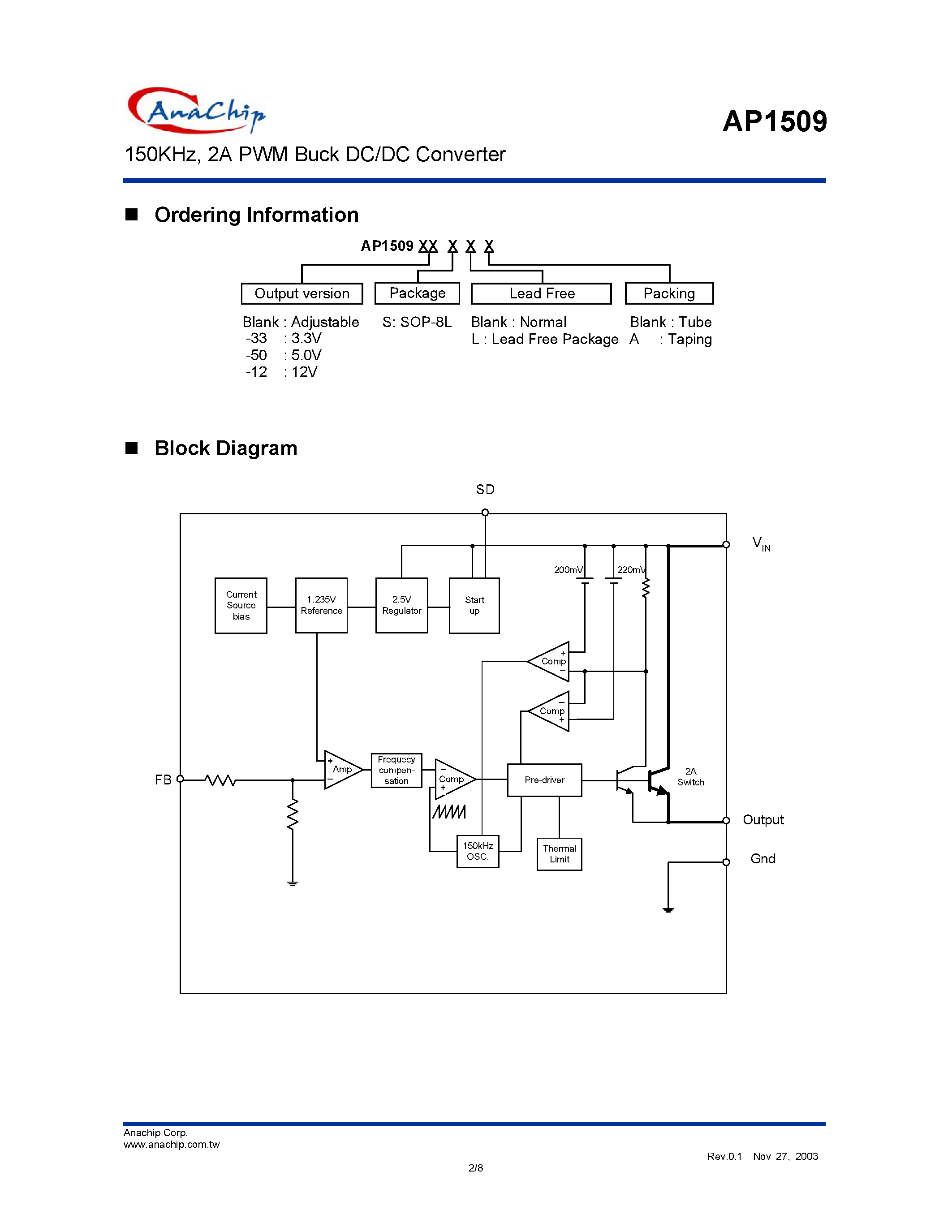 Datasheet AP1509-3.3V - 150KHz/ 2A PWM Buck DC/DC Converter page 2
