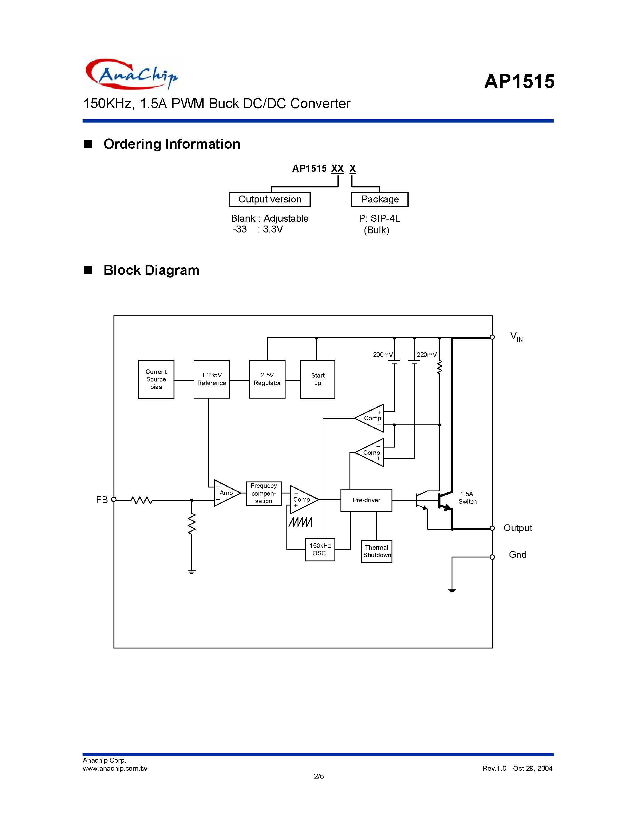 Datasheet AP1515 - 150KHz/ 1.5A PWM Buck DC/DC Converter page 2