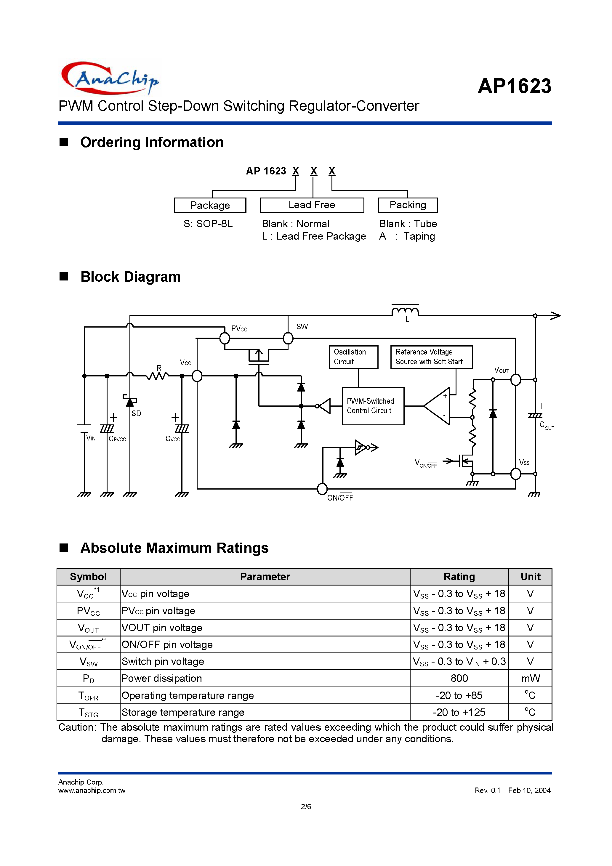 Даташит на микросхему AP1623S страница 2 Даташит AP1623S - PWM Control Step-Down Switching Regulator-Converter страница 2