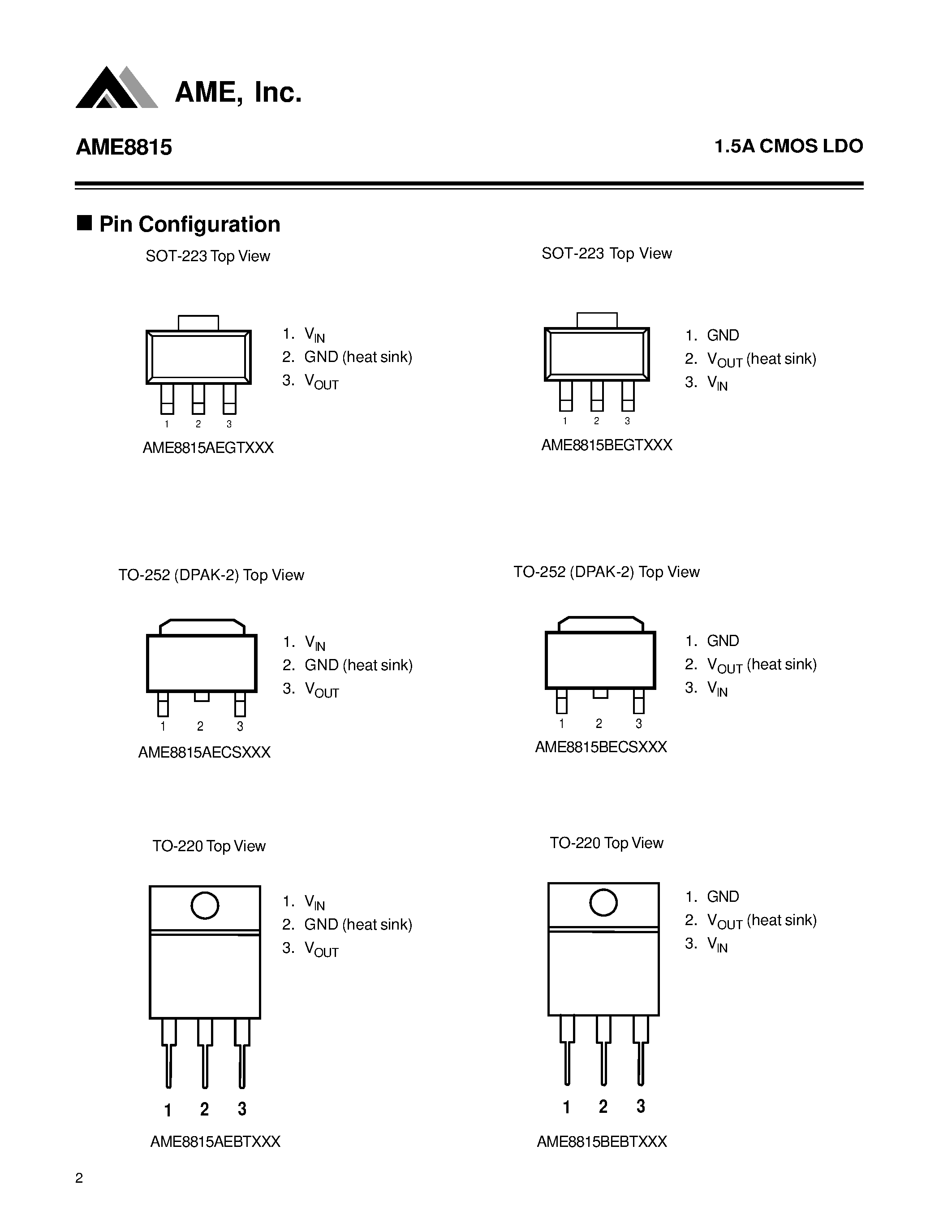 Даташит на микросхему AME8815AEBT330 страница 2 Даташит AME8815AEBT330 - 1.5A CMOS LDO страница 2