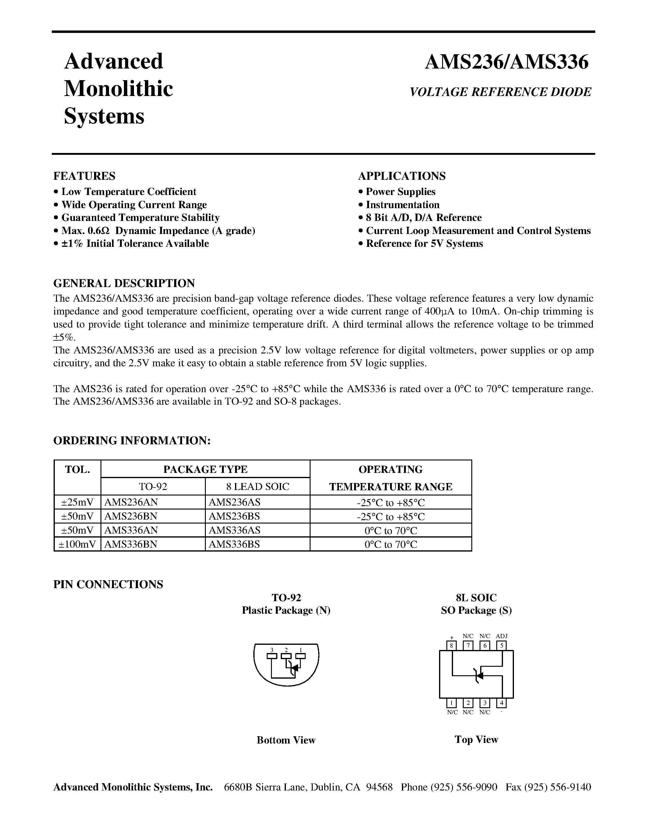 Datasheet AMS236A page 1 Datasheet AMS236A - VOLTAGE REFERENCE DIODE page 1