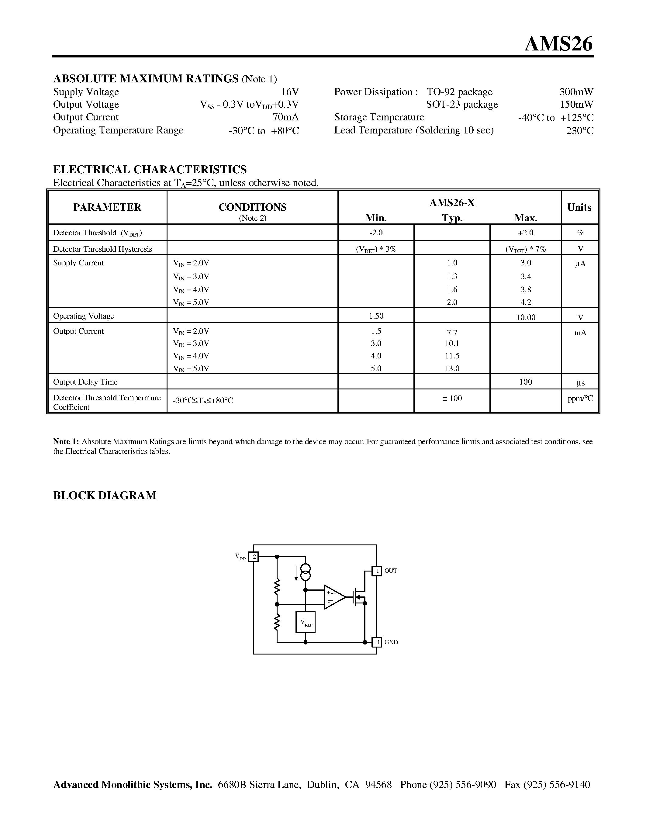 Datasheet AMS26M-A page 2 Datasheet AMS26M-A - VOLTAGE DETECTOR page 2