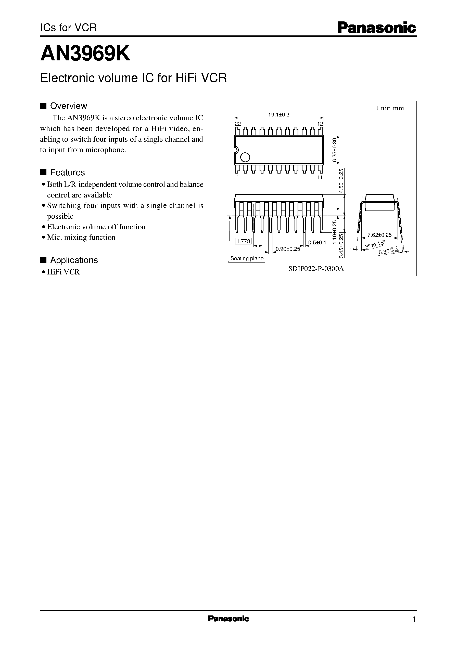 Даташит AN3986FBP - Stereo Audio Signal Processor ICs for 8-mm Camcorder страница 1