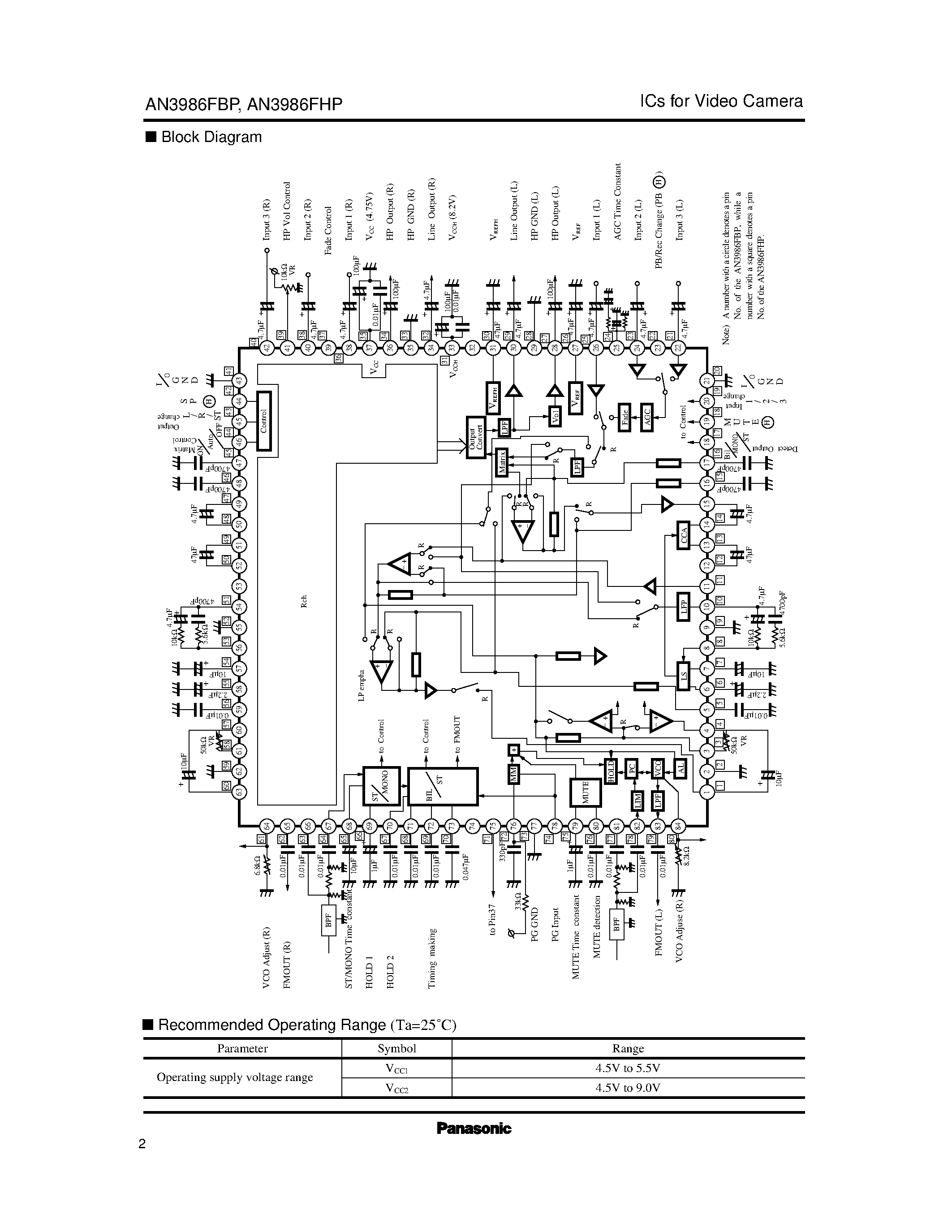 Даташит AN3986FHP - Stereo Audio Signal Processor ICs for 8-mm Camcorder страница 2