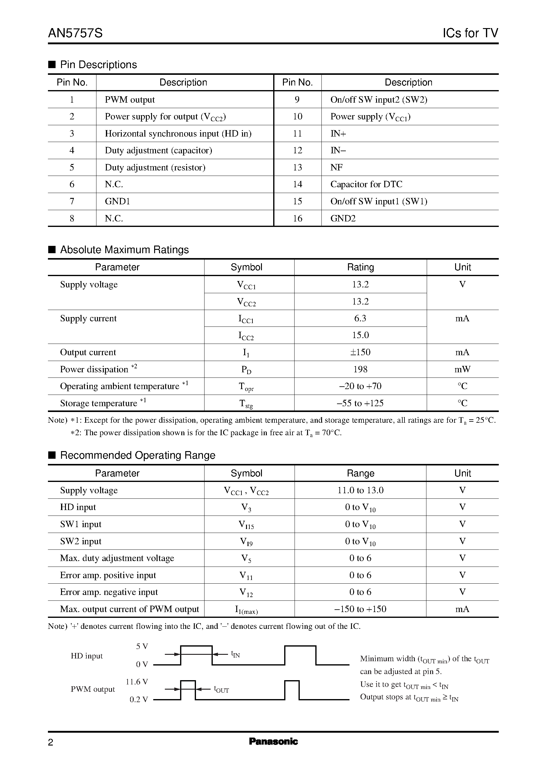 Даташит на микросхему AN5763 страница 2 Даташит AN5763 - VERTICAL DEFLECTION SIGNAL PROCESSING AND OUTPUT IC FOR B/W TV страница 2