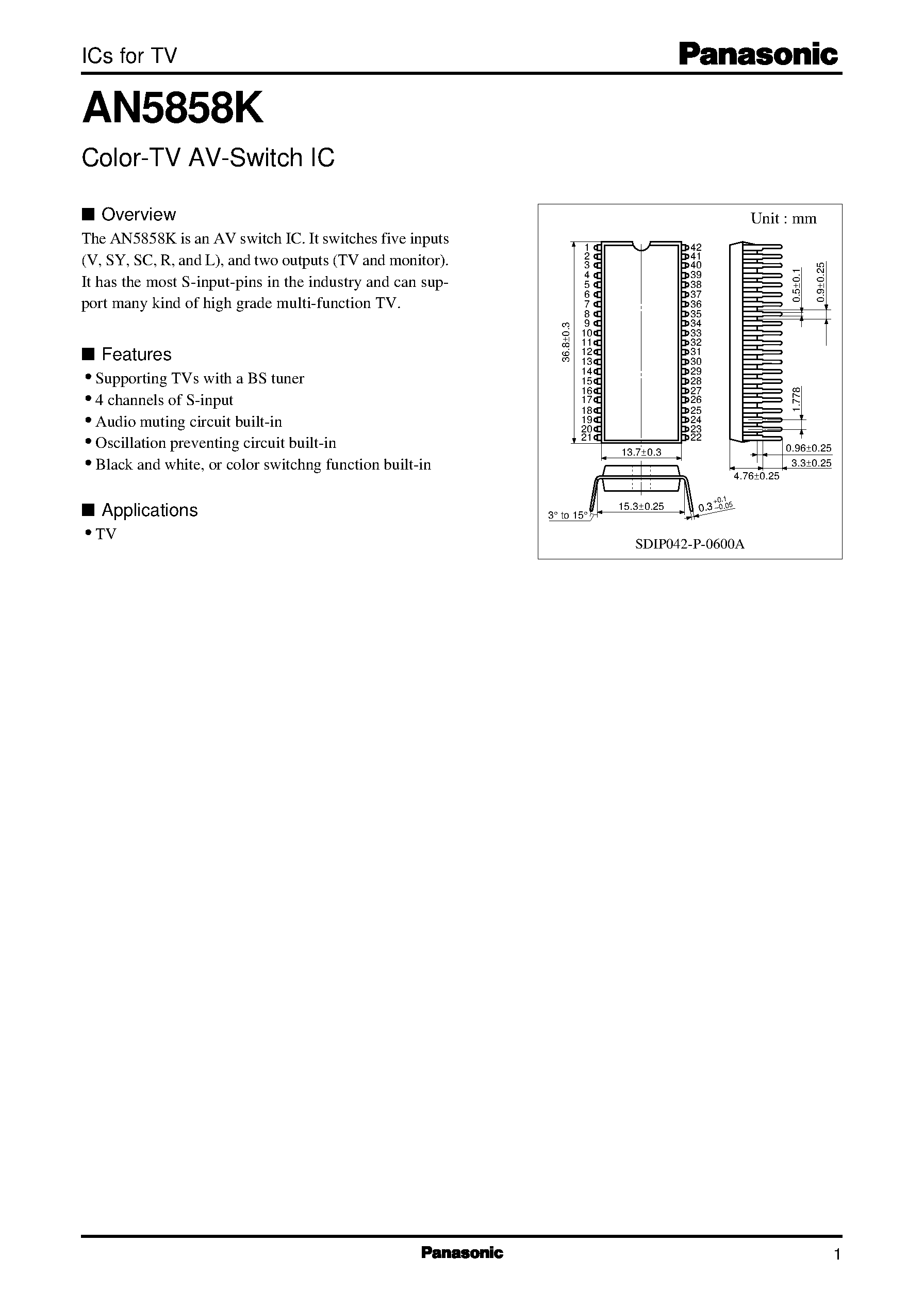 Даташит AN5858K - Color-TV AV-Switch IC страница 1