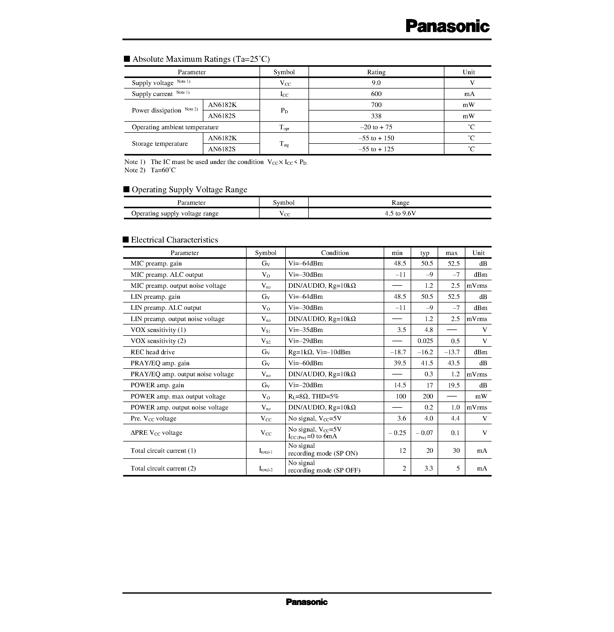 Даташит AN6210 - DUAL RECORDING AND PLAYBACK AMPLIFIER CIRCUIT FOR STEREO TAPE RECORDERS страница 2