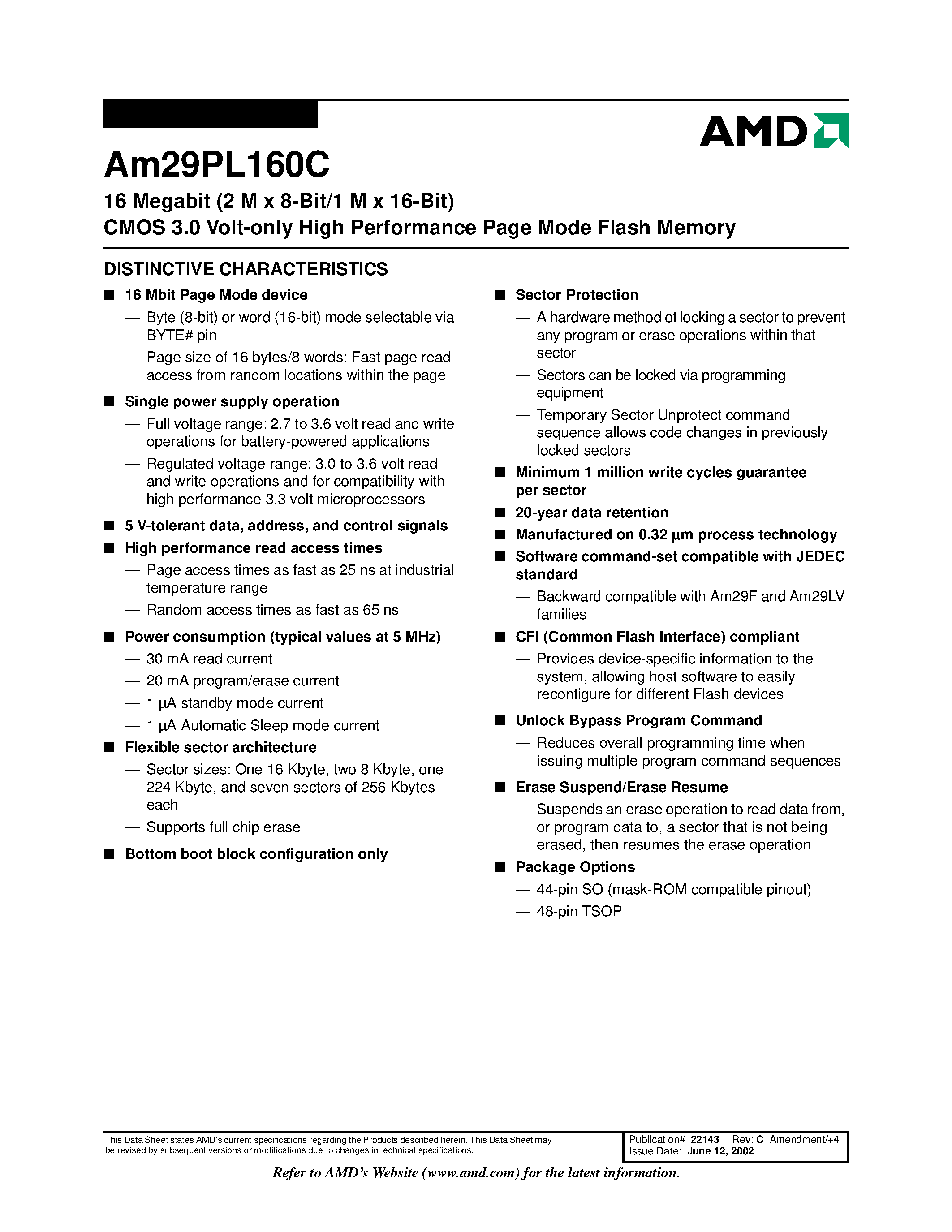 Datasheet AM29PL160CB-120SI - 16 Megabit (2 M x 8-Bit/1 M x 16-Bit) CMOS 3.0 Volt-only High Performance Page Mode Flash Memory page 2