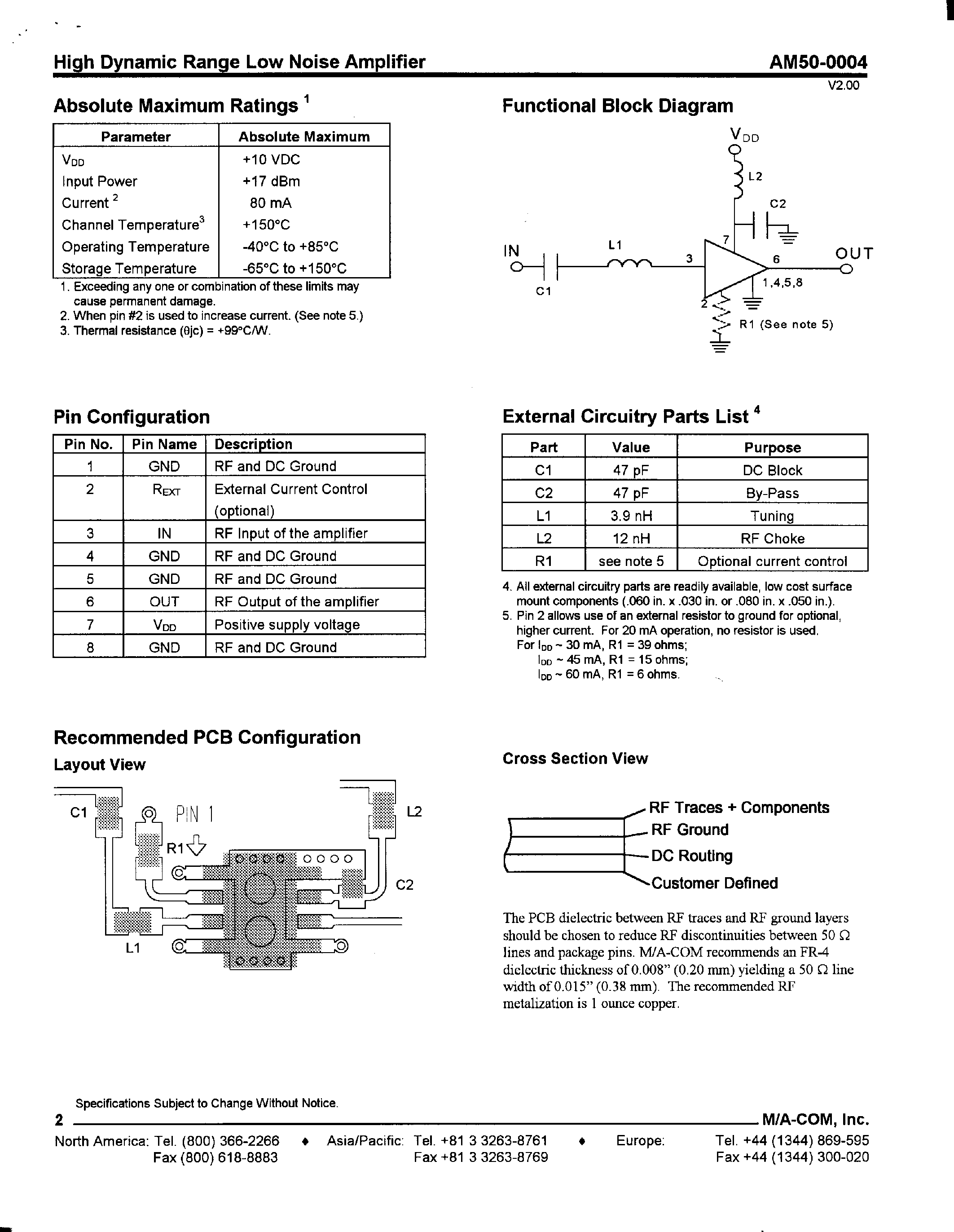 Даташит на микросхему AM50-0004TR страница 2 Даташит AM50-0004TR - High Dynamic Range Low Noise Amplifier 1400-2000 MHz страница 2