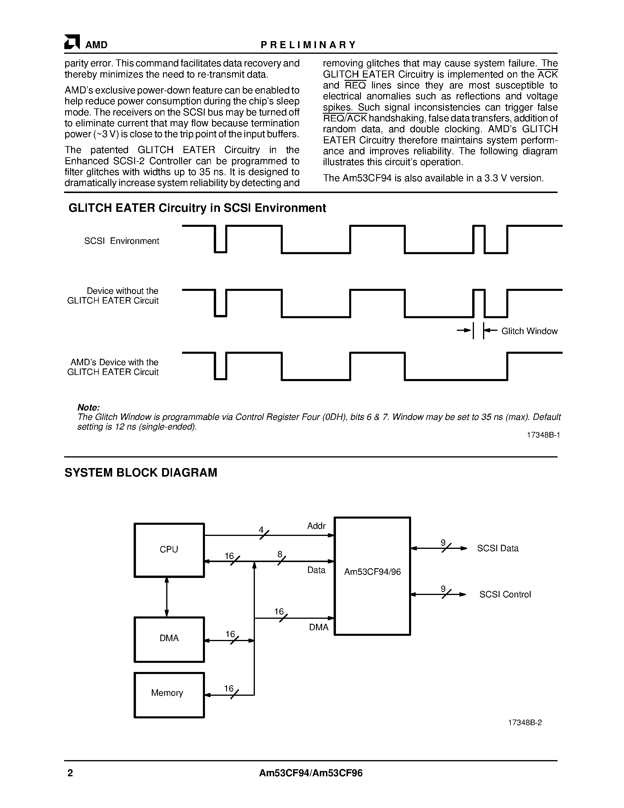 Даташит на микросхему Am53CF96JCW страница 2 Даташит Am53CF96JCW - Enhanced SCSI-2 Controller (ESC) страница 2