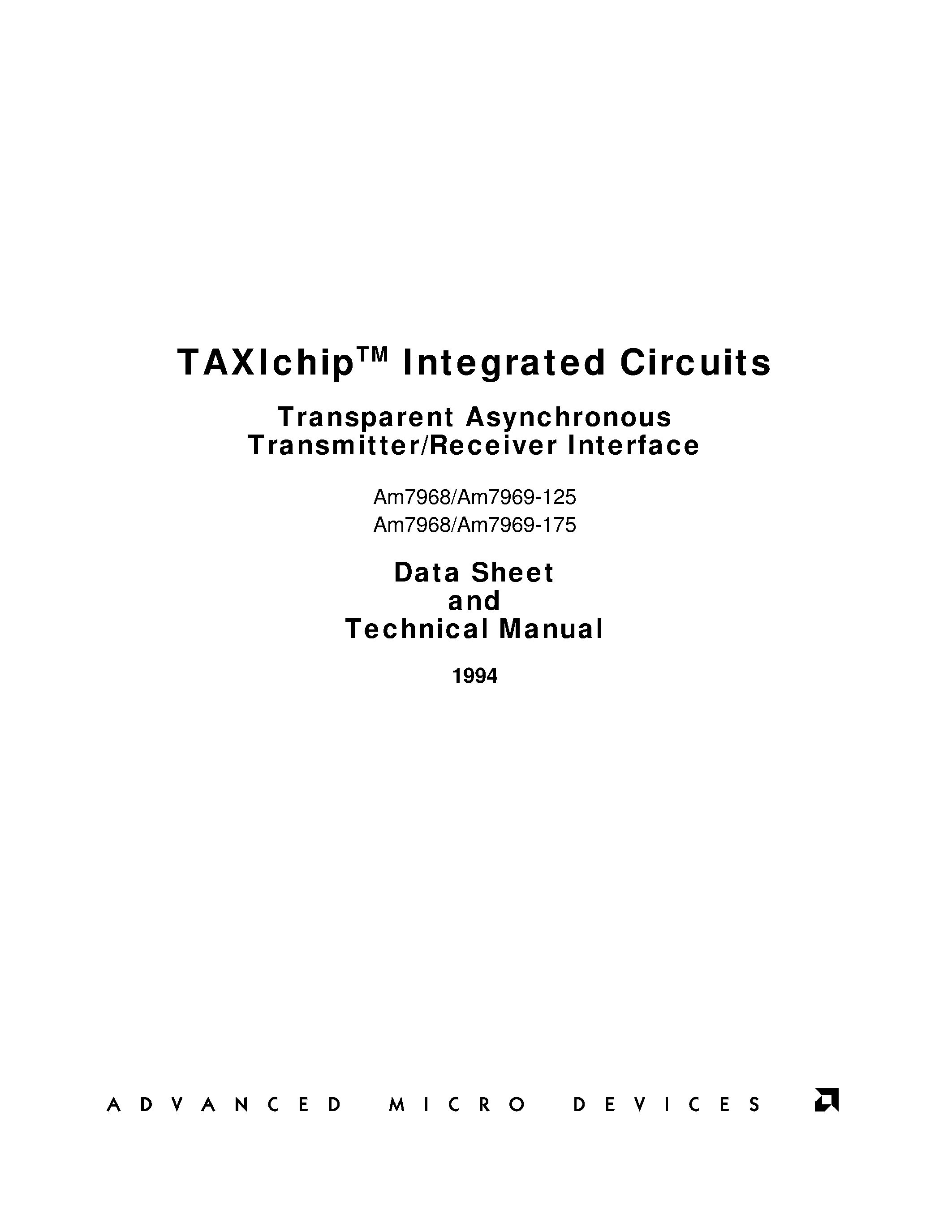 Даташит Am7969-125DMC - TAXIchip Integrated Circuits(Transparent Asynchronous Xmitter-Receiver Interface) страница 1
