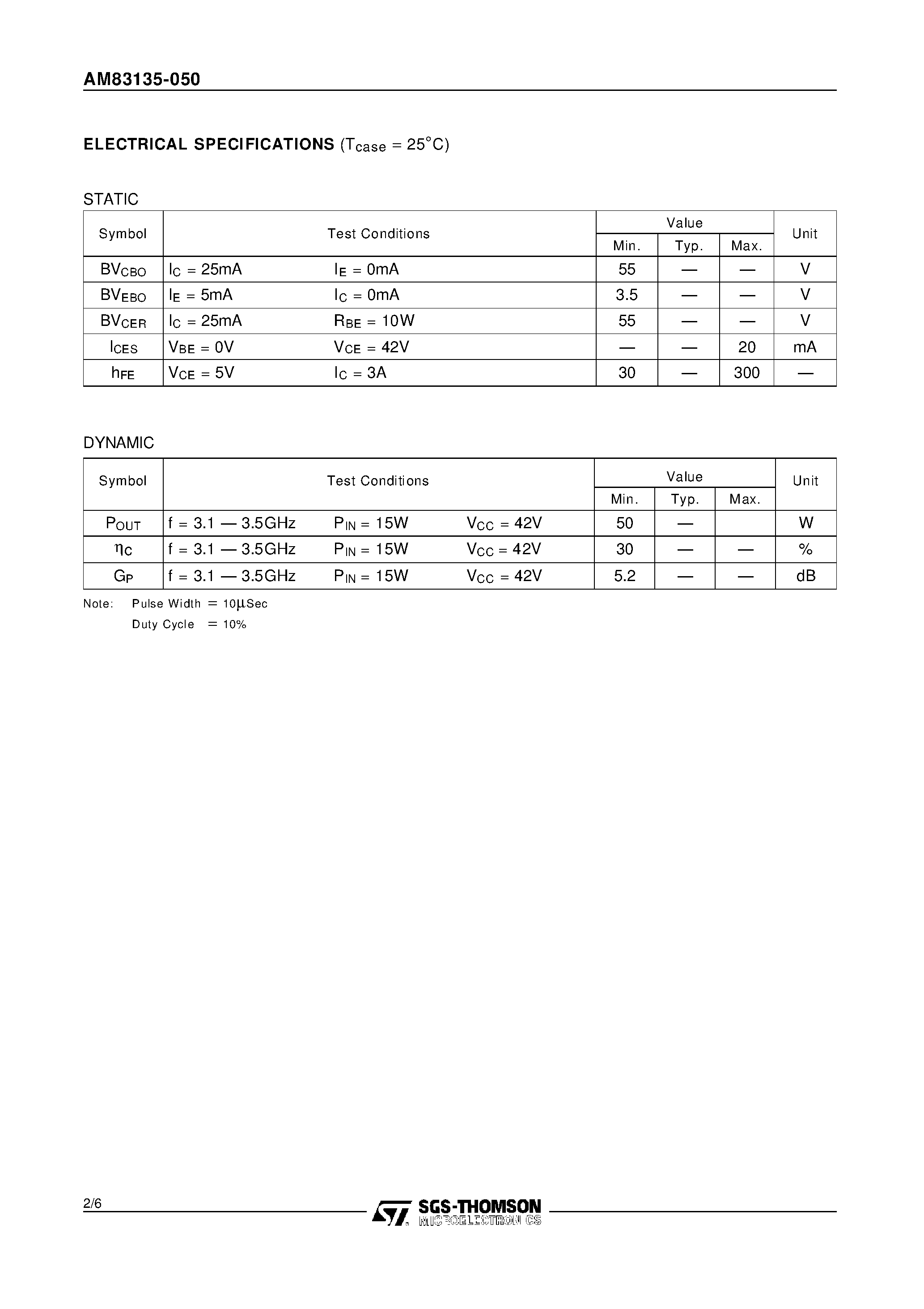 Даташит на микросхему AM83135-050 страница 2 Даташит AM83135-050 - RF & MICROWAVE TRANSISTORS S-BAND RADAR APPLICATIONS страница 2