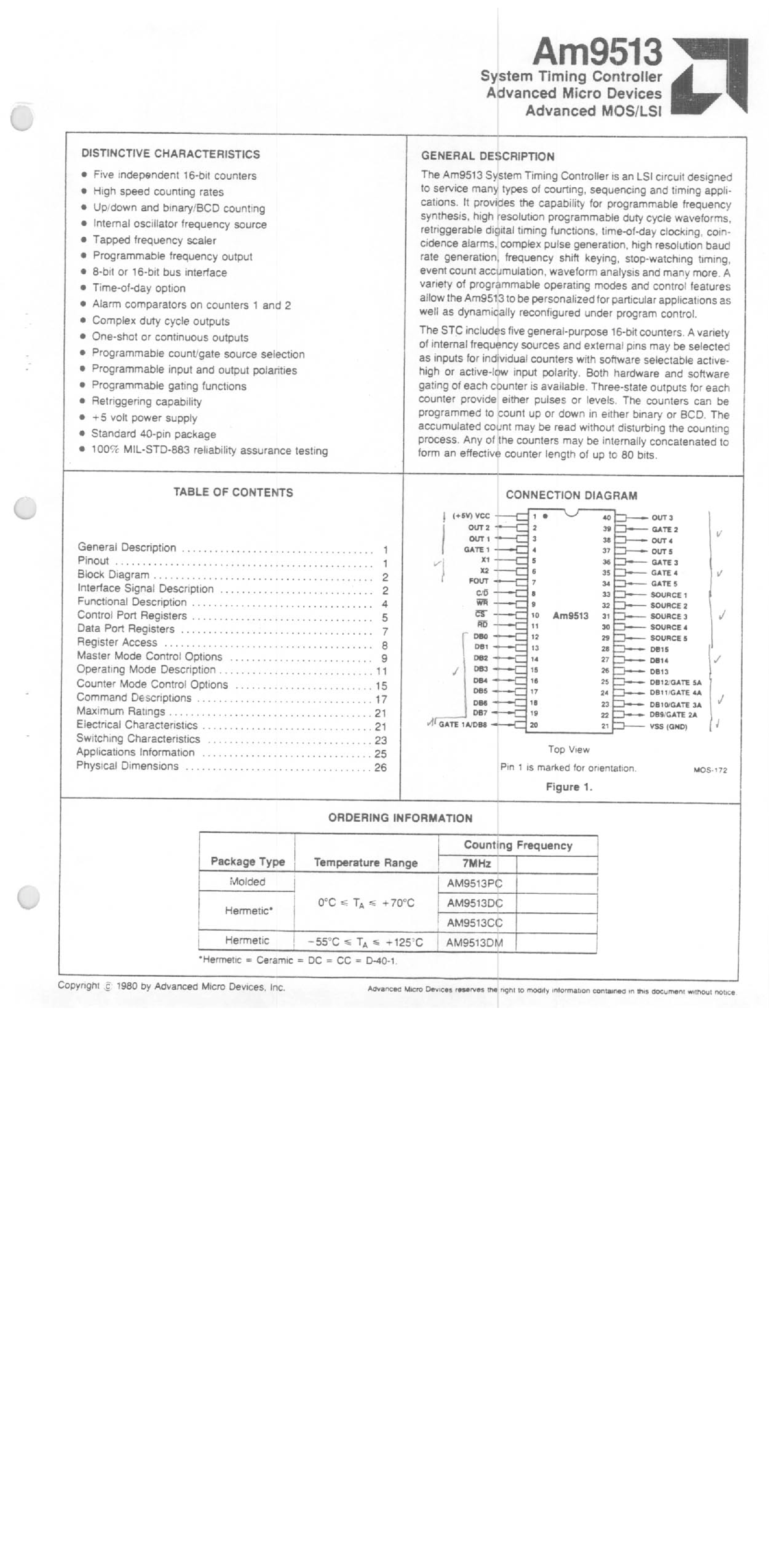 Datasheet AM9513 page 1 Datasheet AM9513 - System Timing Controller Advanced MOS/LSI page 1