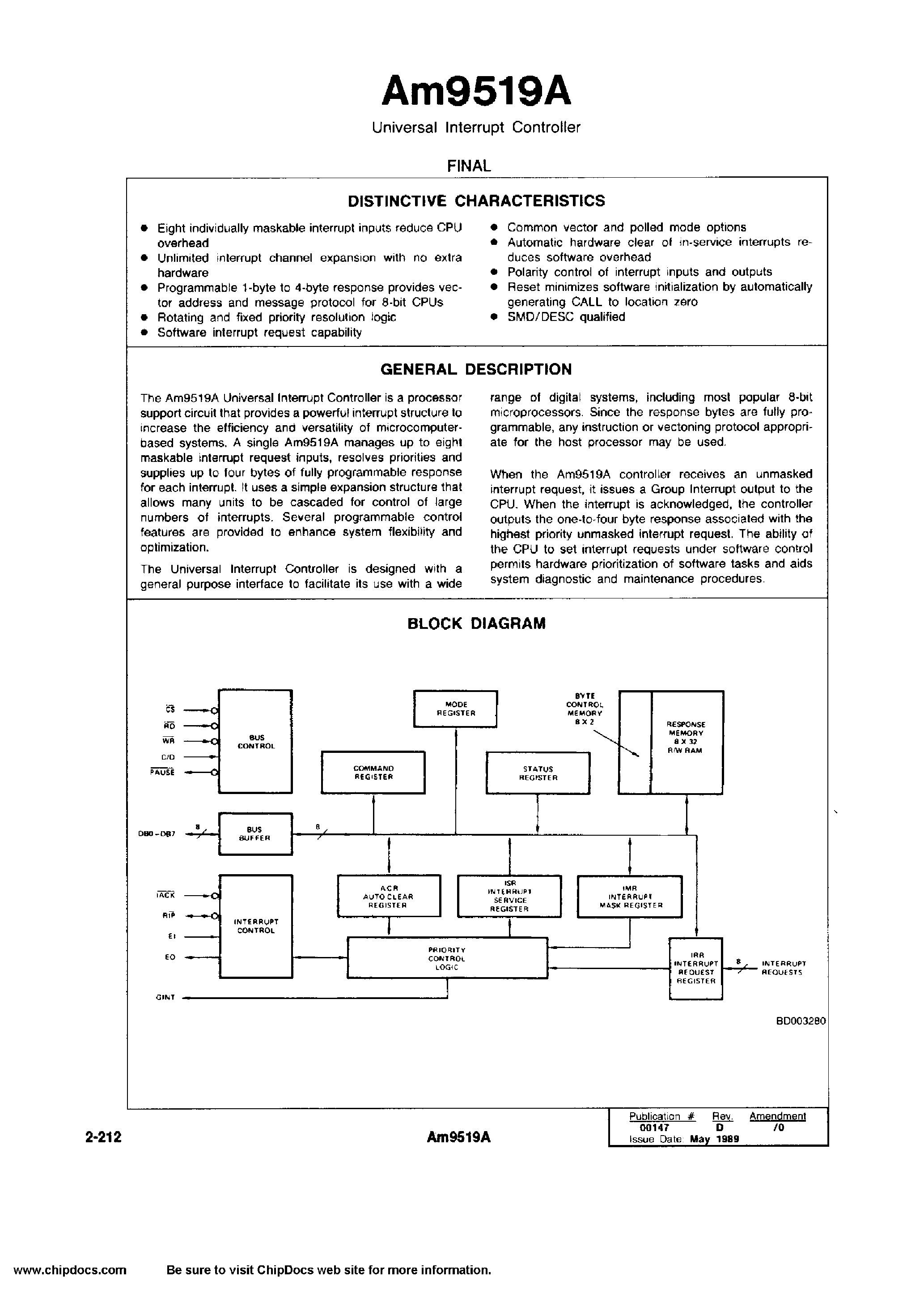 Datasheet AM9519AJI page 1 Datasheet AM9519AJI - Universal Interrupt Controller page 1