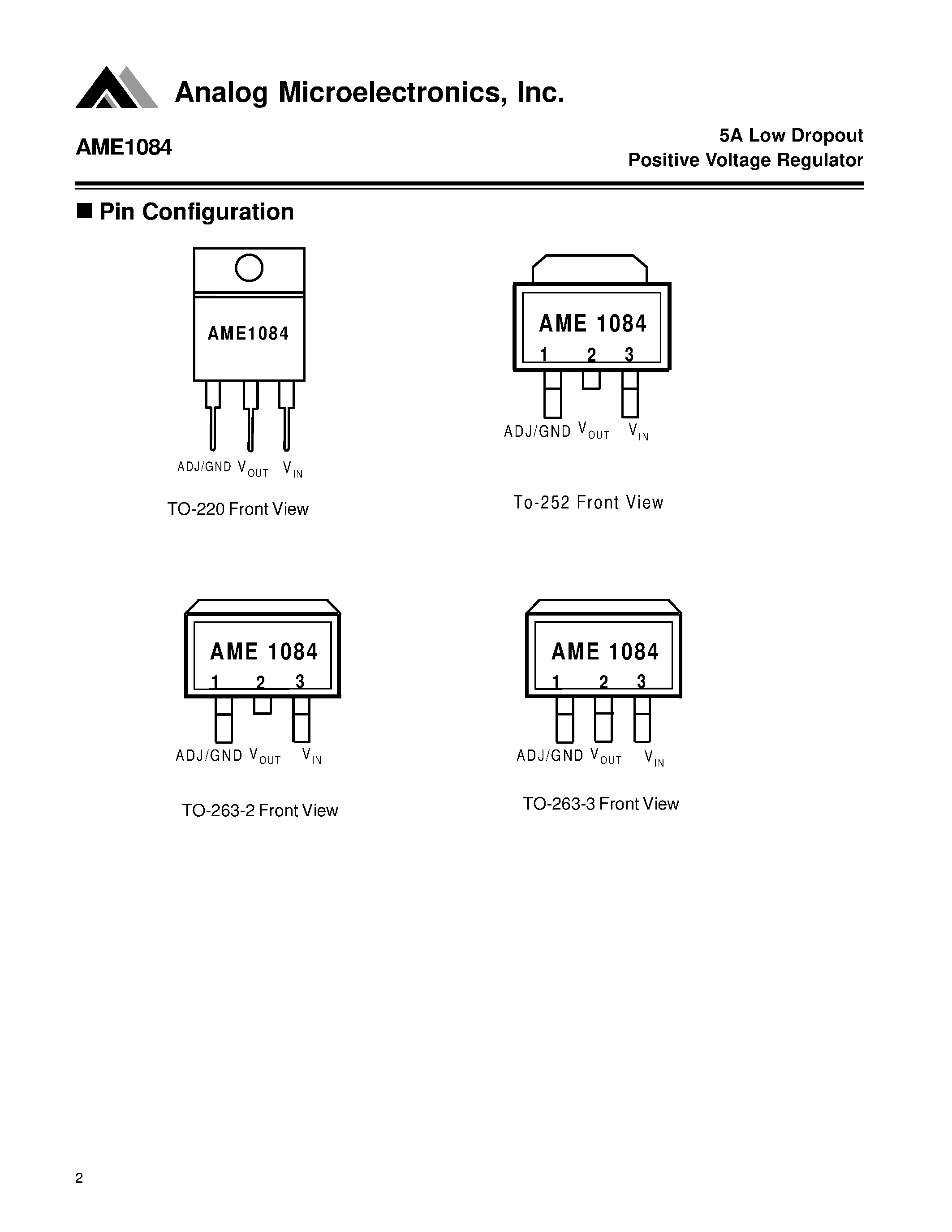 Datasheet AME1084CCDT-3 - 5A Low Dropout Positive Voltage Regulator page 2