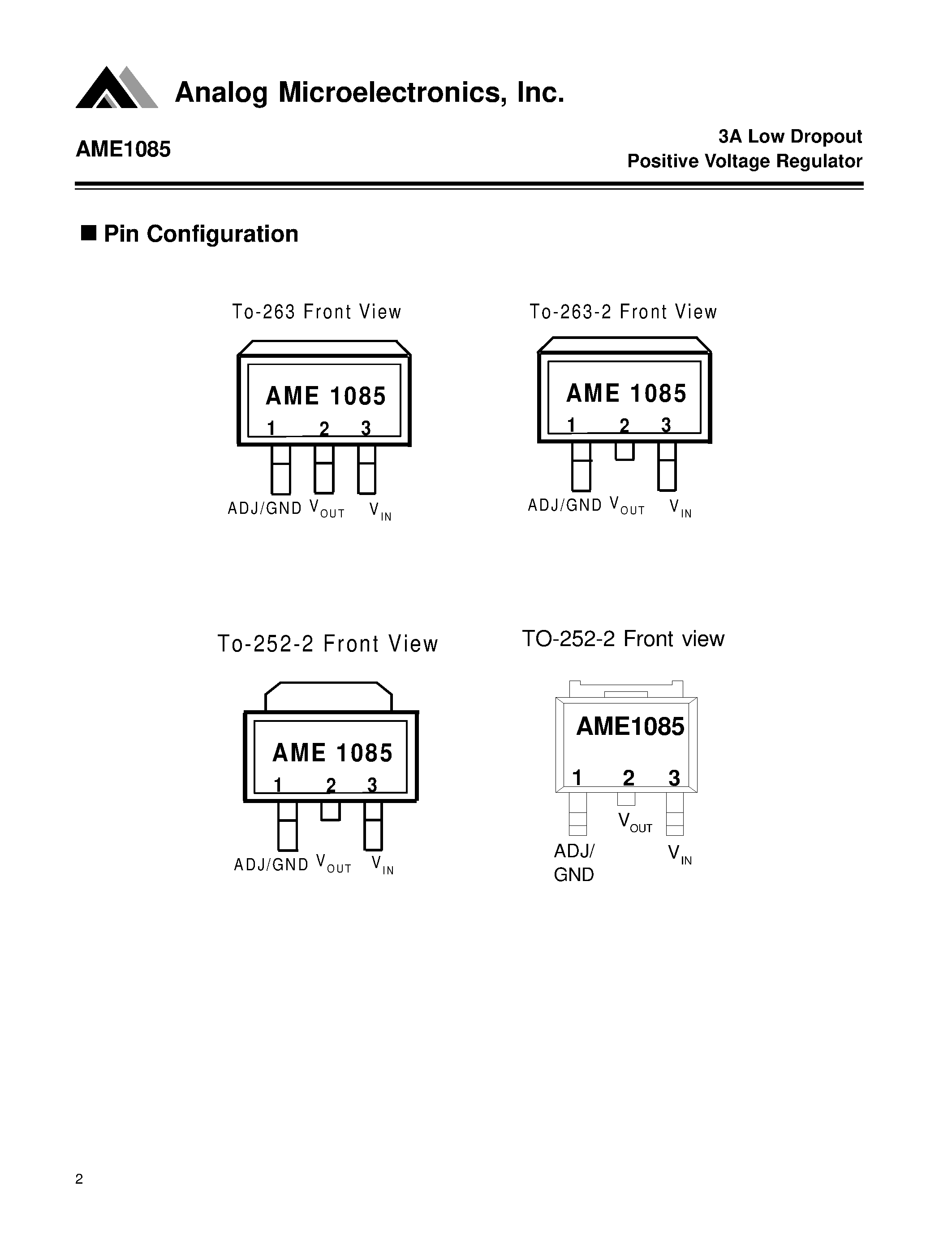 Datasheet AME1085DCDT-3 - 3A Low Dropout Positive Voltage Regulator page 2