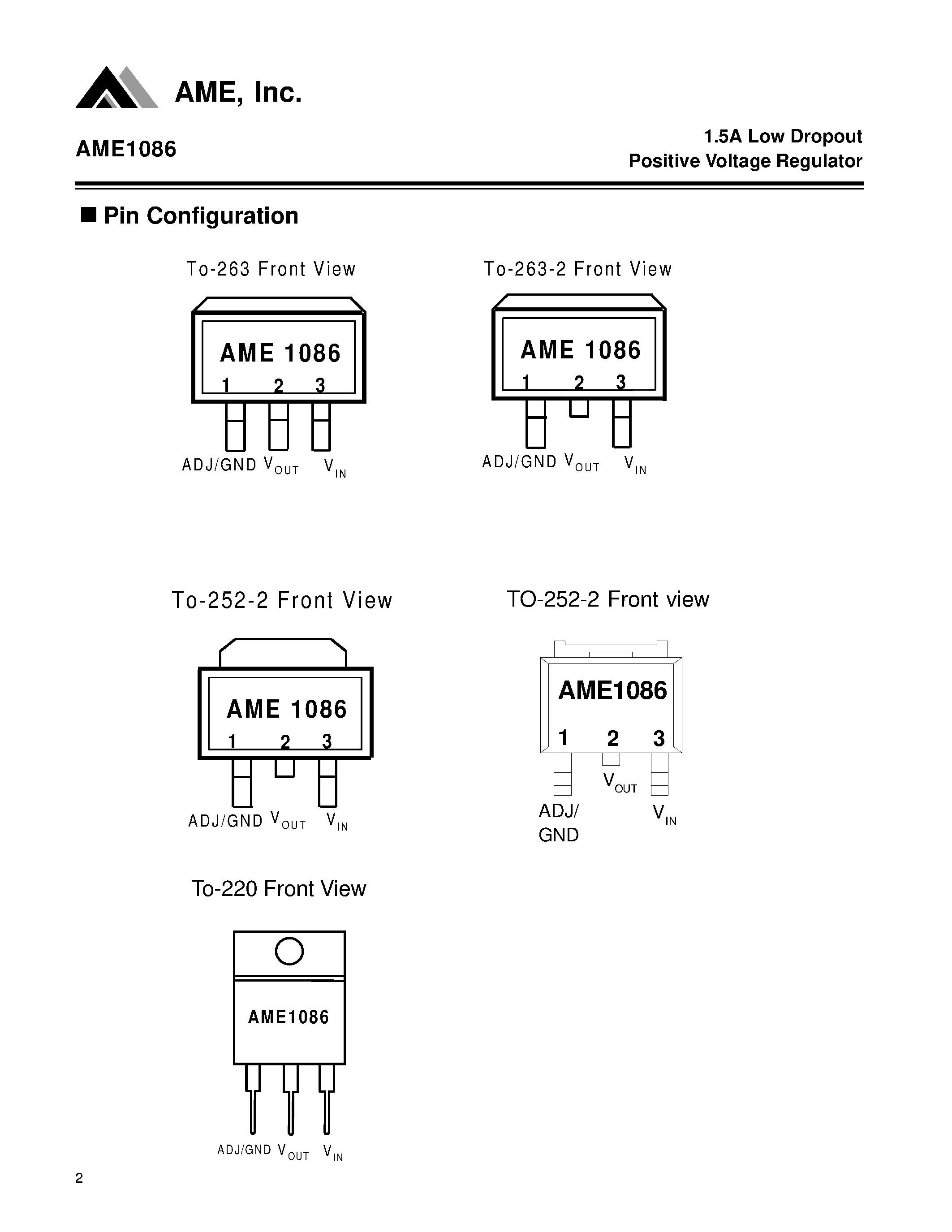 Даташит на микросхему AME1086 страница 2 Даташит AME1086 - 1.5A Low Dropout Positive Voltage Regulator страница 2