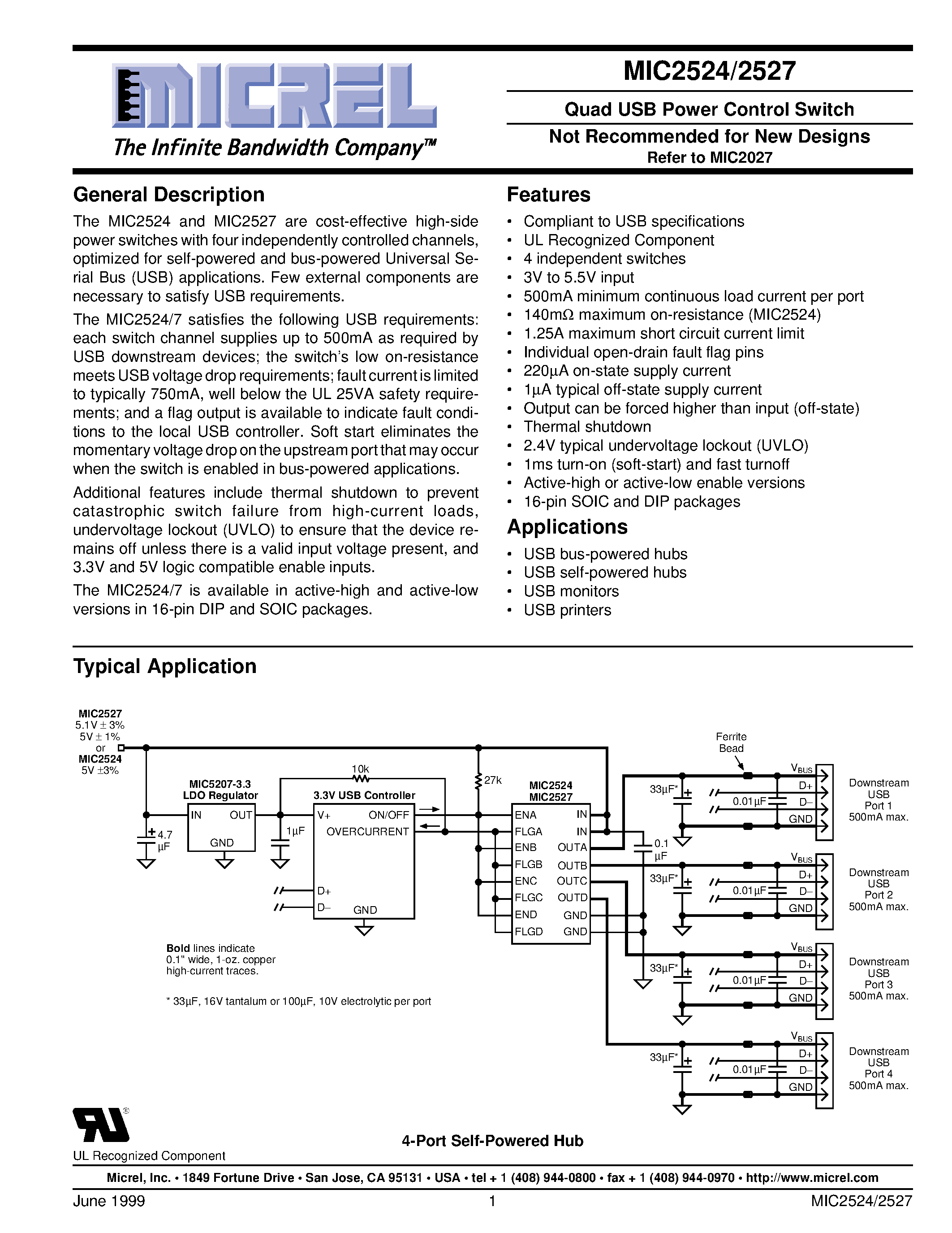 Datasheet MIC2524-2BN - Quad USB Power Control Switch Not Recommended for New Designs page 1