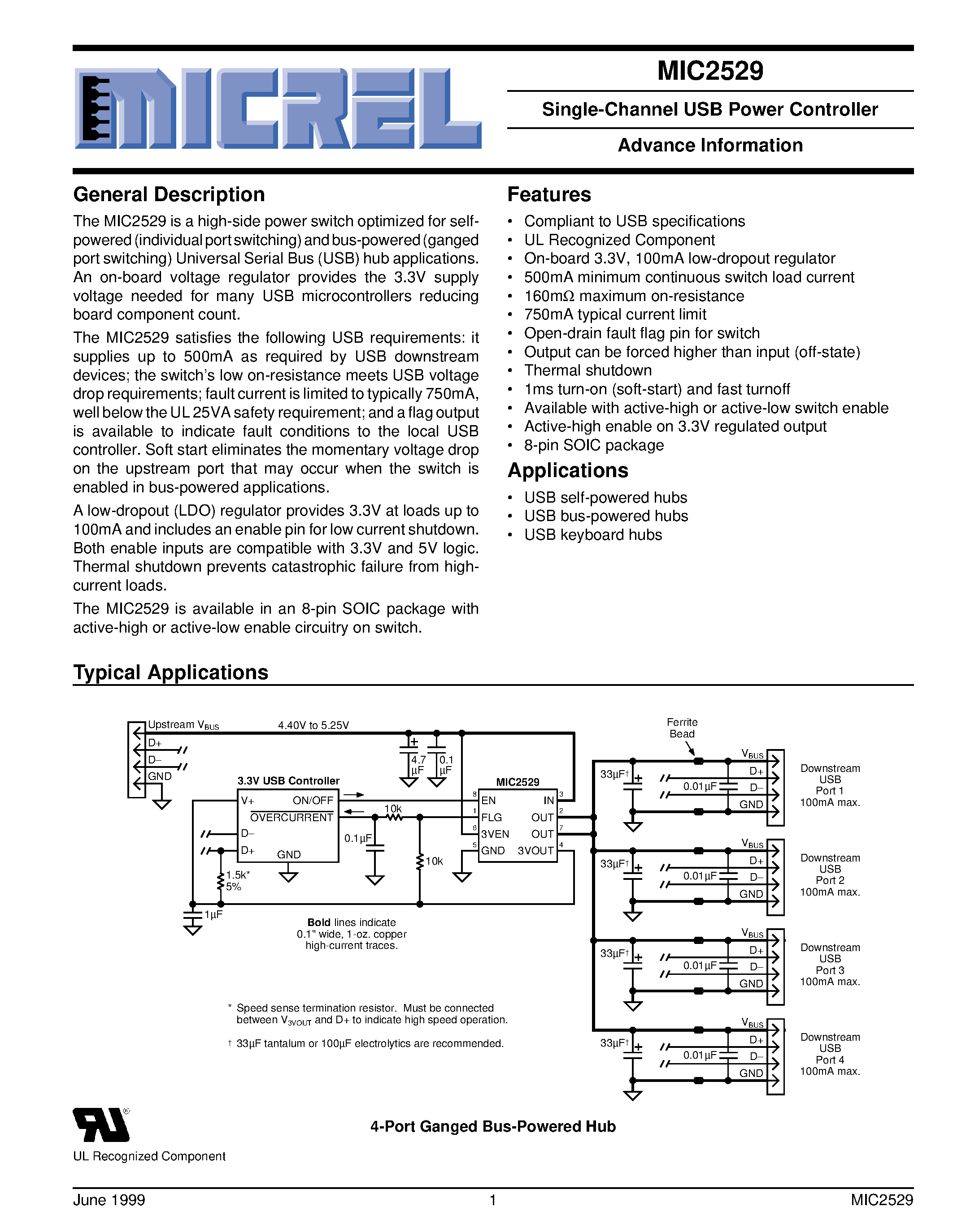 Datasheet MIC2529 - Single-Channel USB Power Controller Advance Information page 1