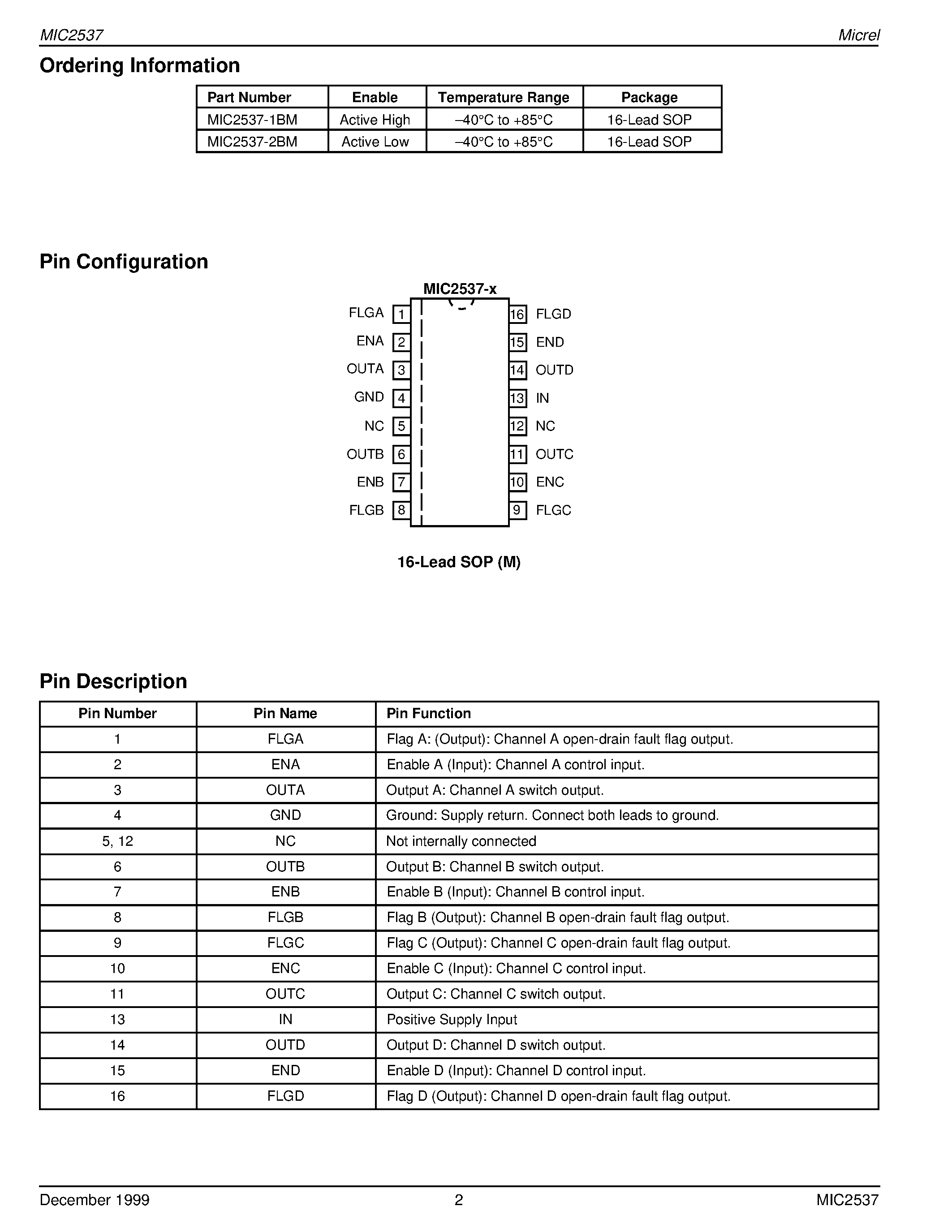 Datasheet MIC2537 - Quad Power Distribution Switch Preliminary Information page 2