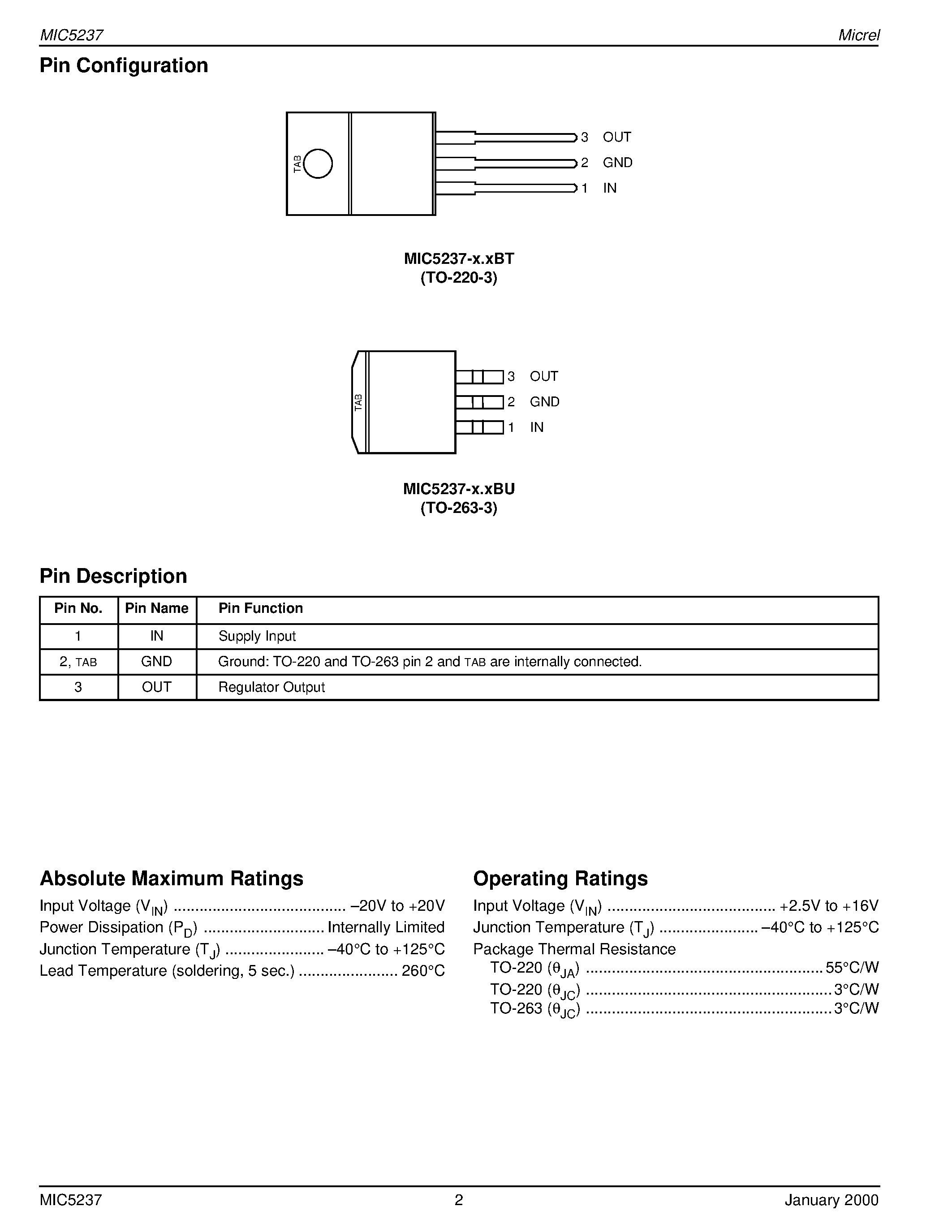 Datasheet MIC5237-2.5BU - 500mA Low-Dropout Regulator Preliminary Information page 2