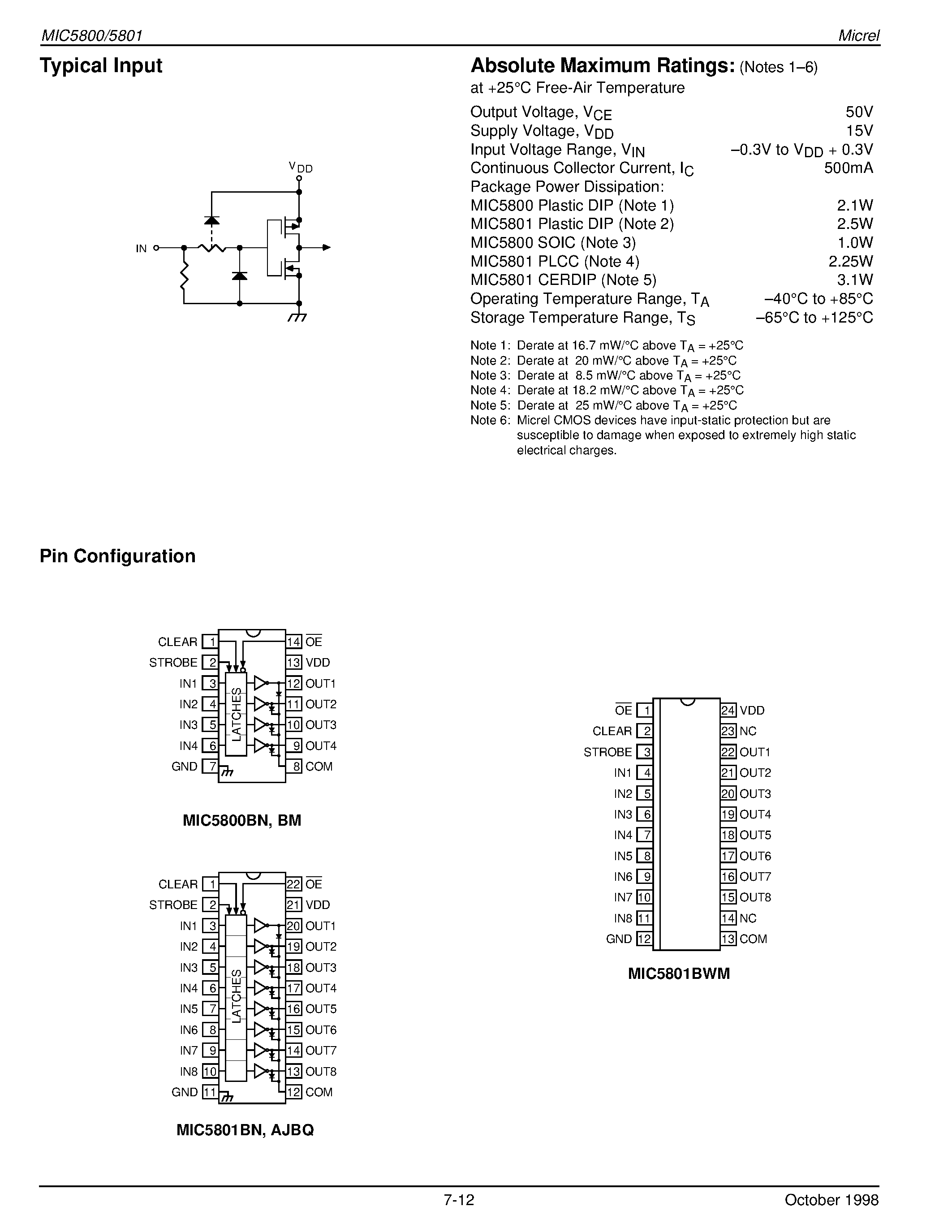 Datasheet MIC5800 - 4/8-Bit Parallel-Input Latched Drivers page 2