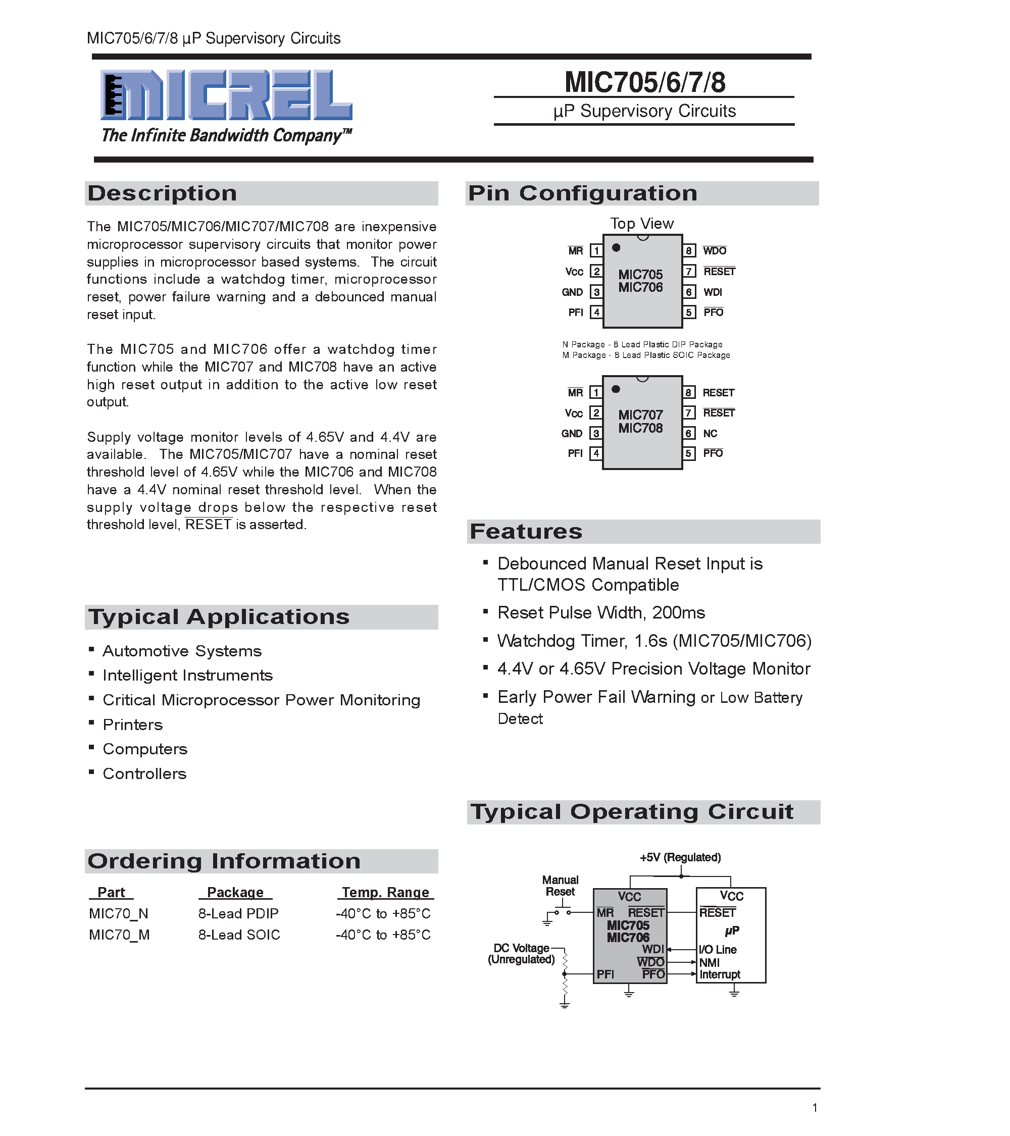 Datasheet MIC70 - P Supervisory Circuits page 1