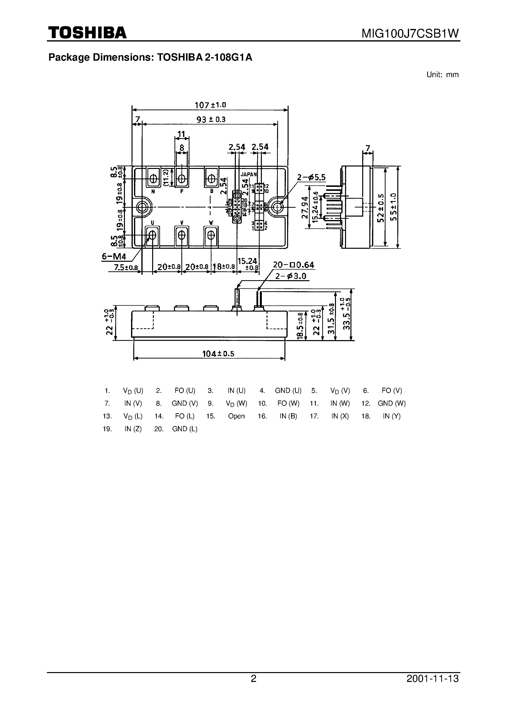 Datasheet MIG100J7CSB1W - TOSHIBA Intelligent Power Module Silicon N Channel IGBT page 2