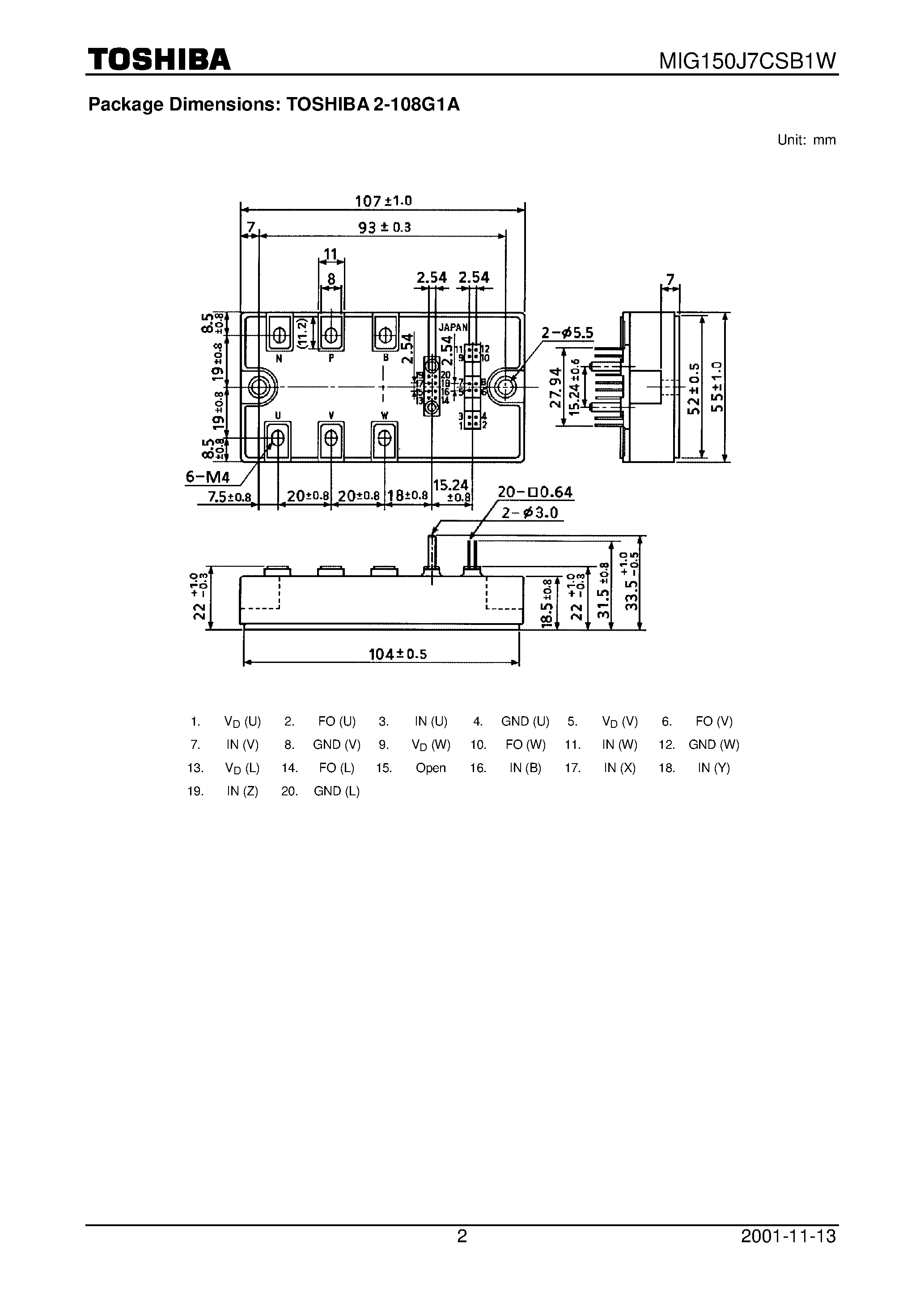 Datasheet MIG150J7CSB1W - TOSHIBA Intelligent Power Module Silicon N Channel IGBT page 2