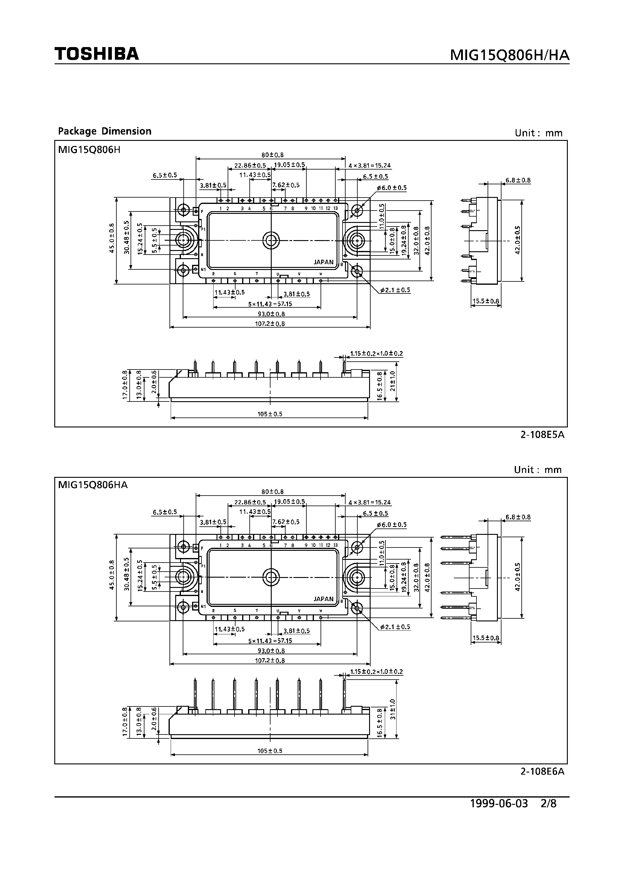 Datasheet MIG15Q806H - N CHANNEL IGBT (HIGH POWER SWITCHING/ MOTOR CONTROL APPLICATIONS) page 2