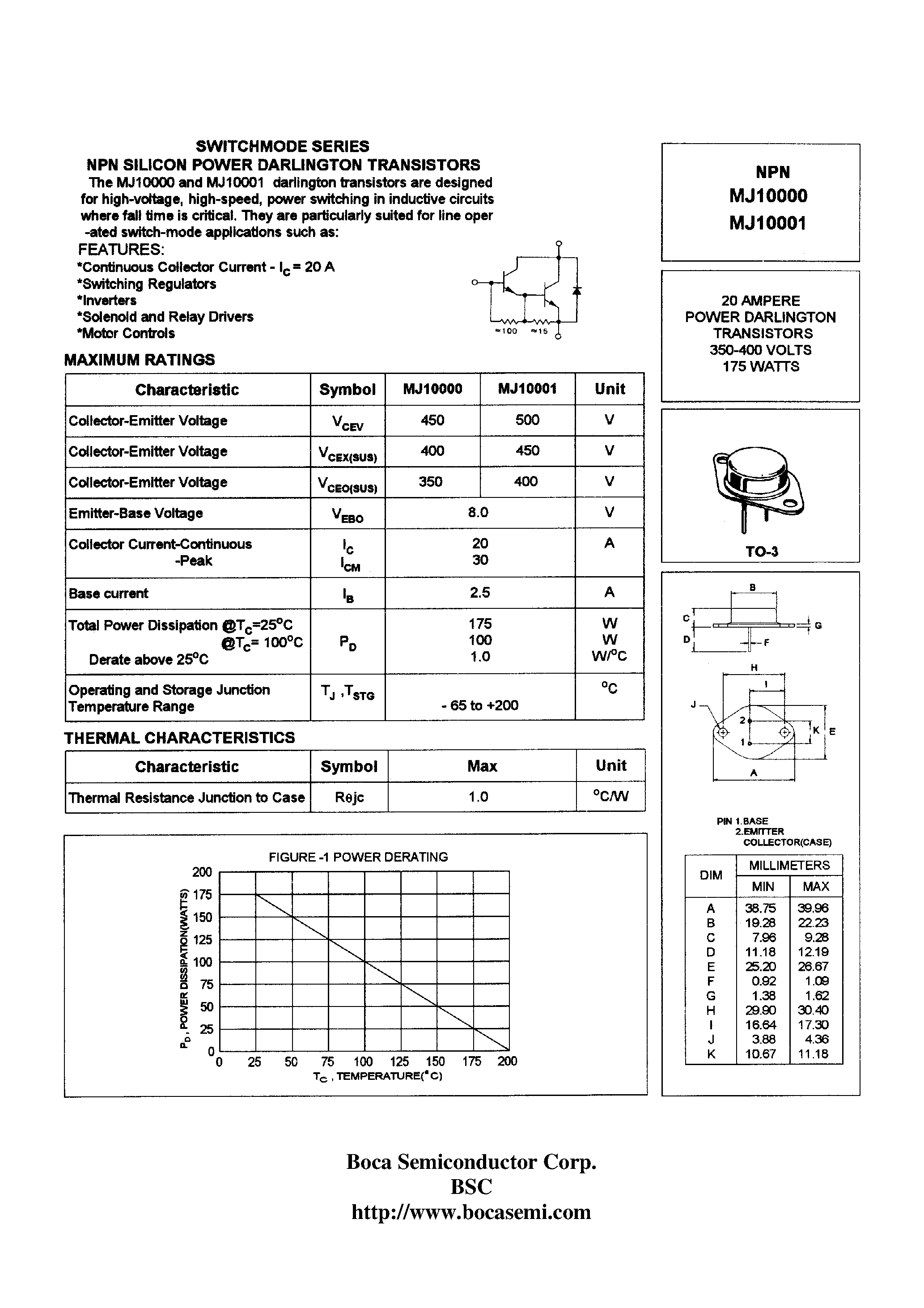 Даташит на микросхему MJ10001 страница 1 Даташит MJ10001 - SWITCHMODE SERIES NPN SILICON POWER DARLINGTON TRANSISTORS страница 1