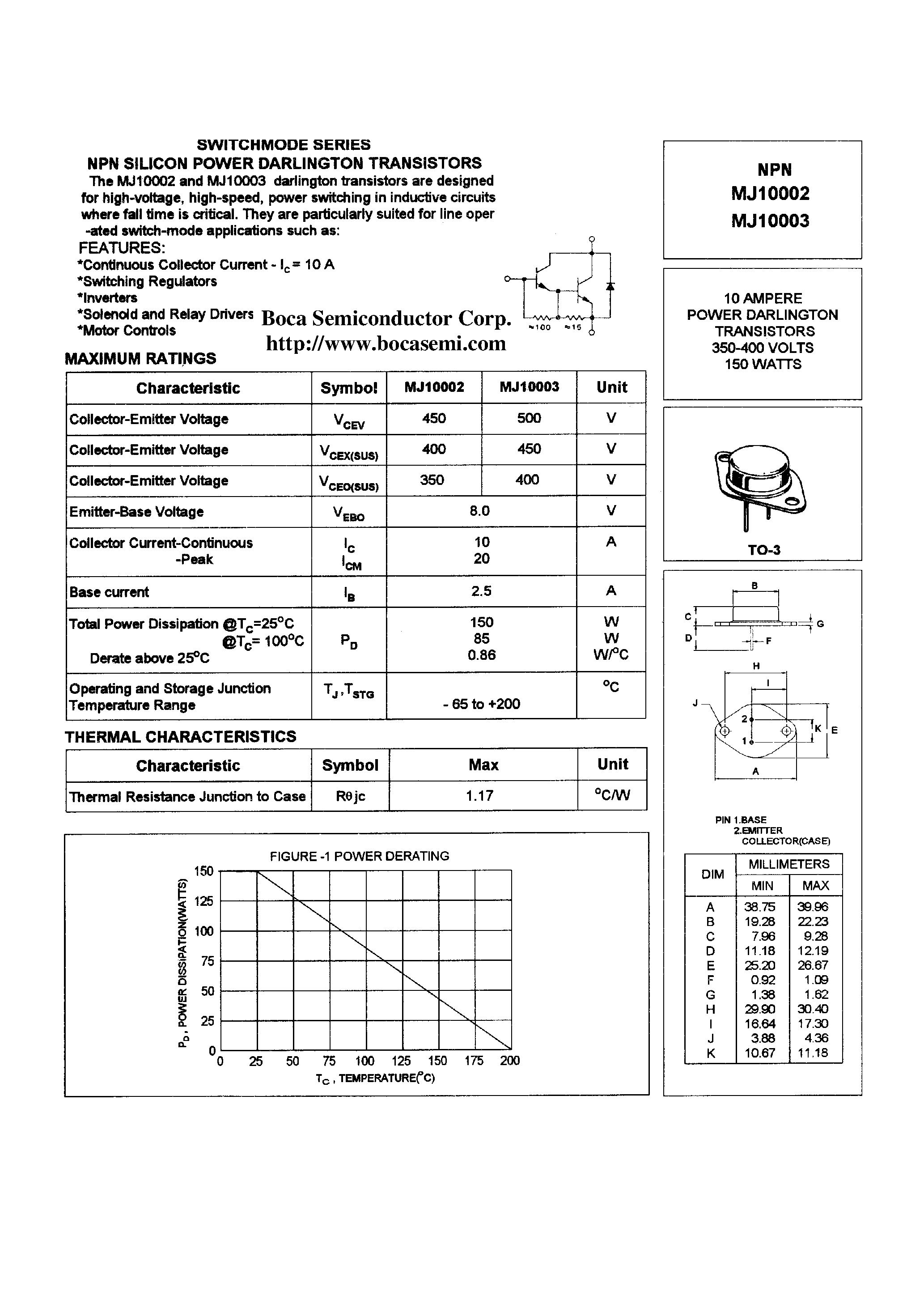 Даташит на микросхему MJ10002 страница 1 Даташит MJ10002 - SWITCHMODE SERIES NPN SILICON POWER DARLINGTON TRANSISTORS страница 1