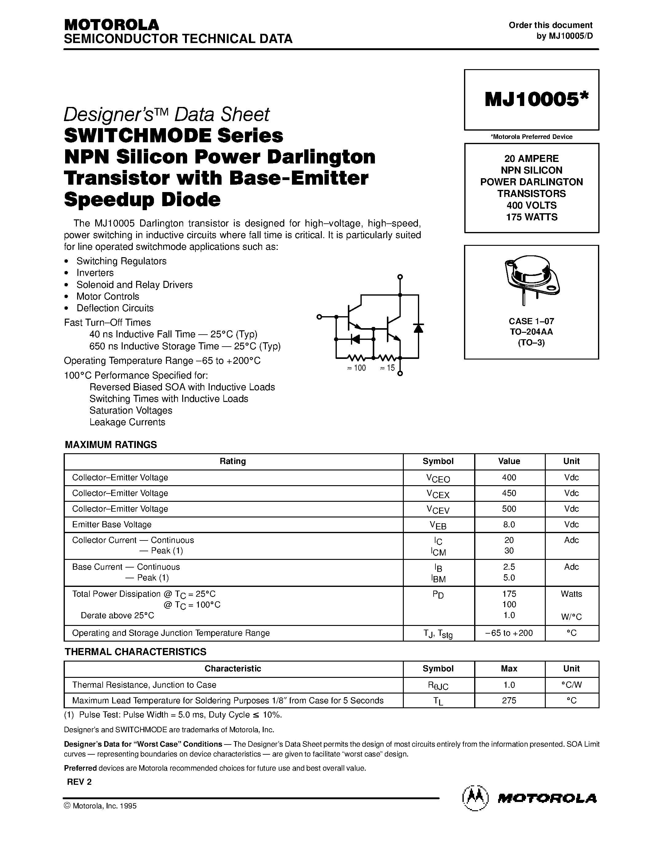 Даташит на микросхему MJ10005 страница 1 Даташит MJ10005 - NPN SILICON POWER DARLINGTON TRANSISTORS страница 1