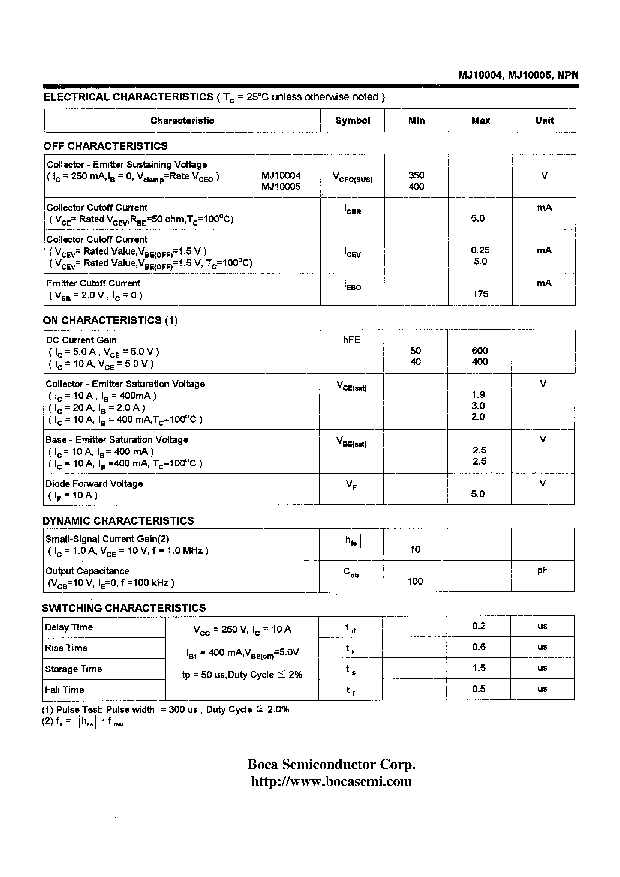Даташит MJ10005 - SWITCHMODE SERIES NPN SILICON POWER DARLINGTON TRANSISTORS WITH BASE-EMITTER SPEEDUP DIODE страница 2