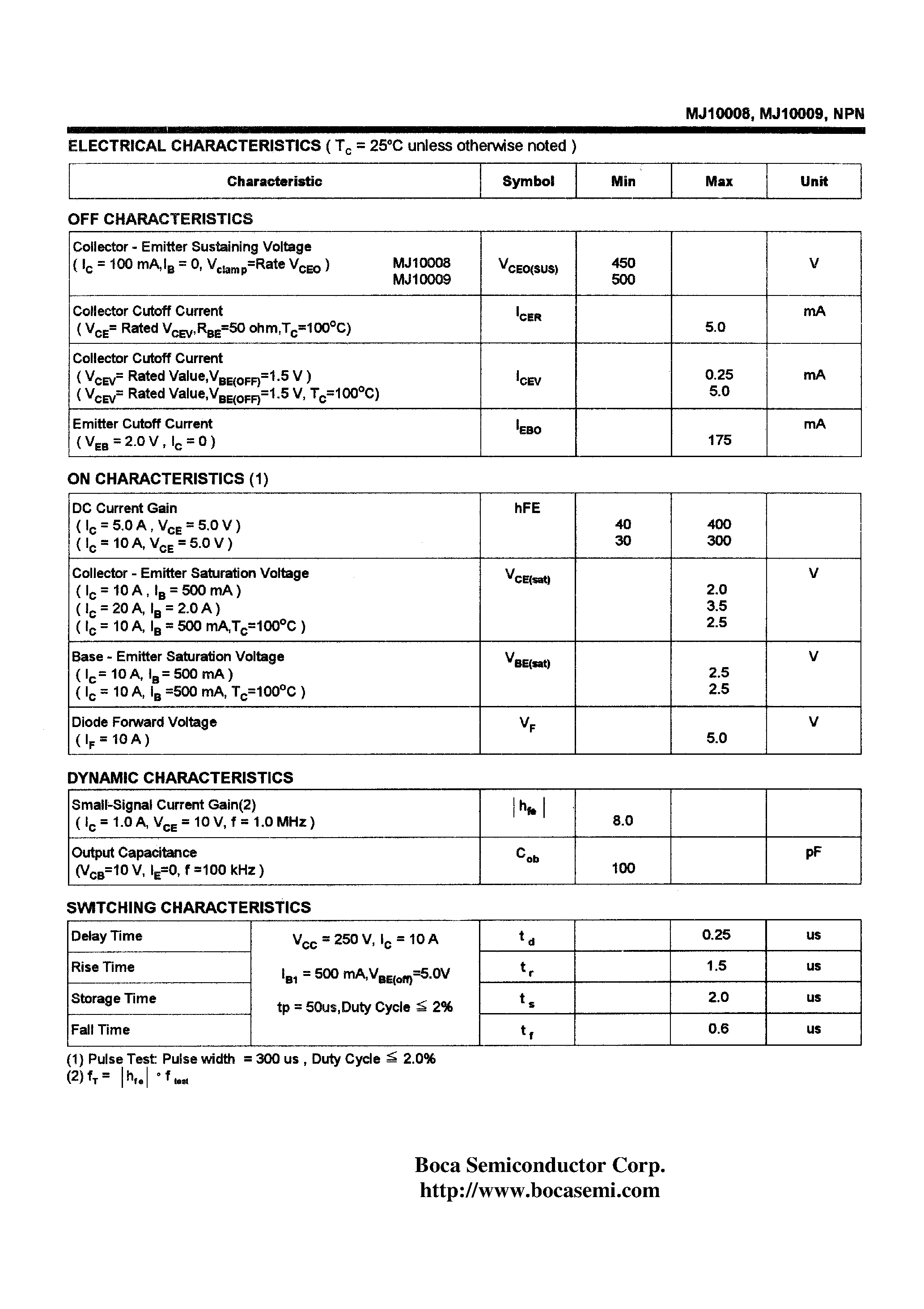 Даташит MJ10009 - SWITCHMODE SERIES NPN SILICON POWER DARLINGTON TRANSISTORS WITH BASE-EMITTER SPEEDUP DIODE страница 2