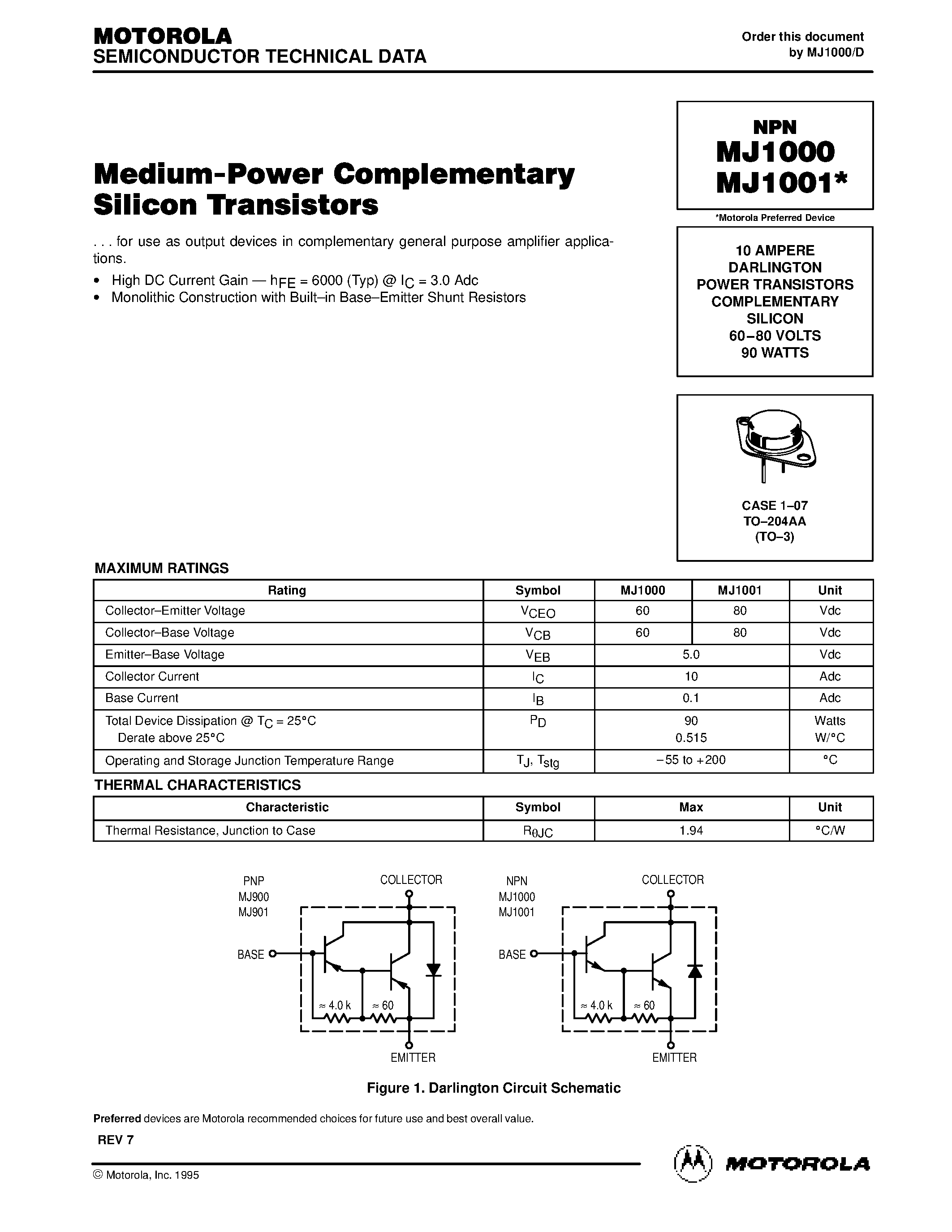 Даташит на микросхему MJ1001 страница 1 Даташит MJ1001 - Medium-Power Complementary Silicon Transistors страница 1
