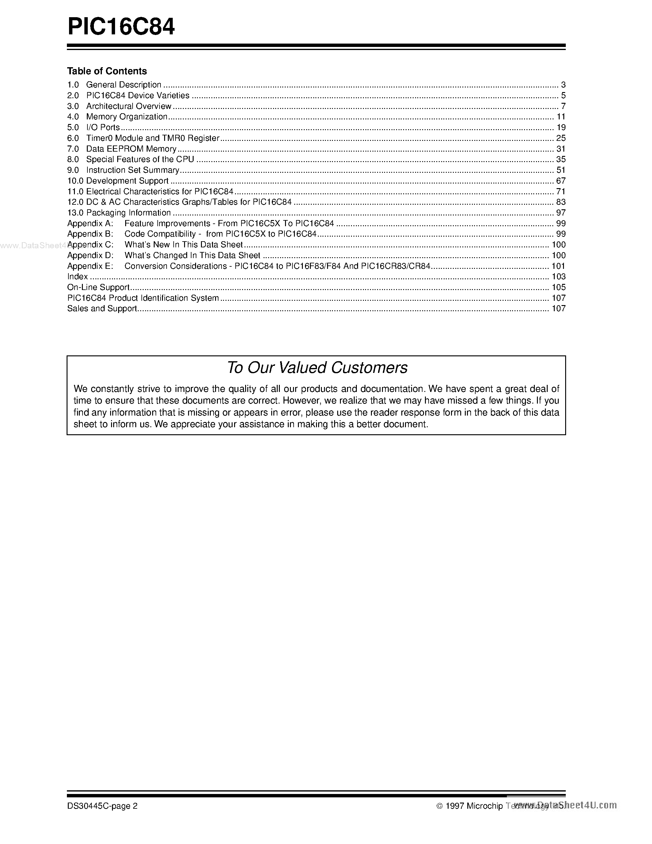 Datasheet PIC16C84 page 2 Datasheet PIC16C84 - 8 BIT CMOS EEPROM MICROCONTROLLERS page 2