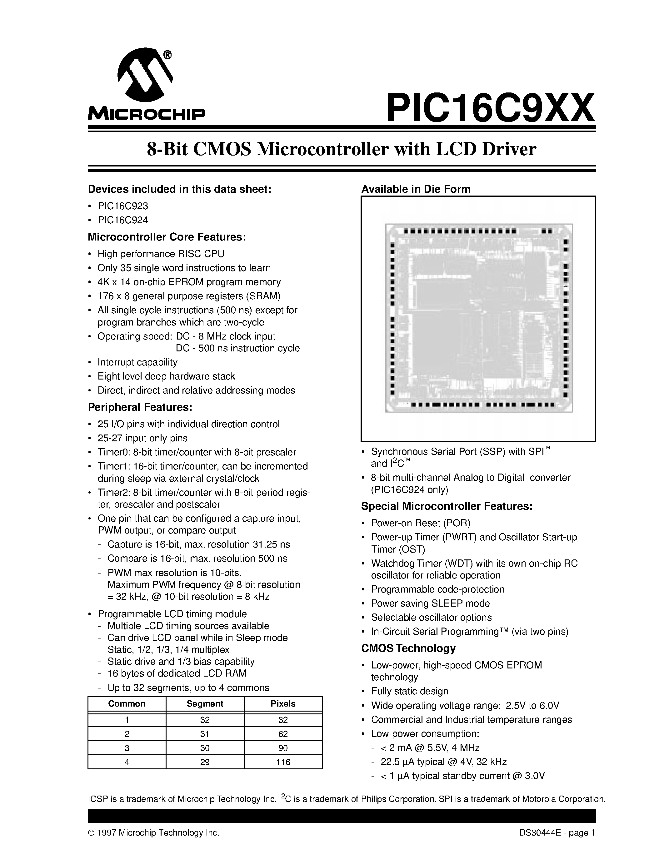 Datasheet PIC16CE625-20I/P - OTP 8-Bit CMOS MCU with EEPROM Data Memory page 1