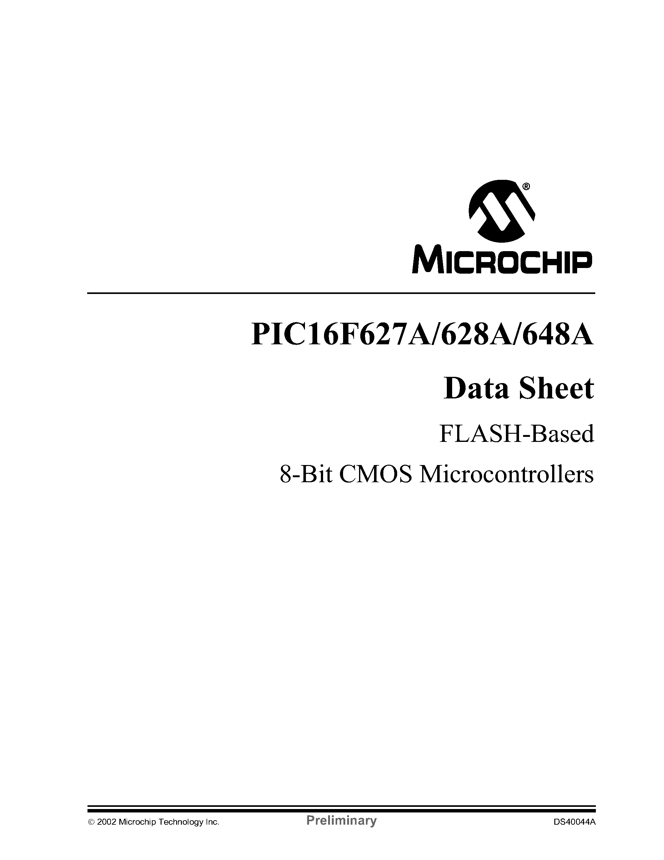 Даташит PIC16F627A - FLASH-Based 8-Bit CMOS Microcontrollers страница 1